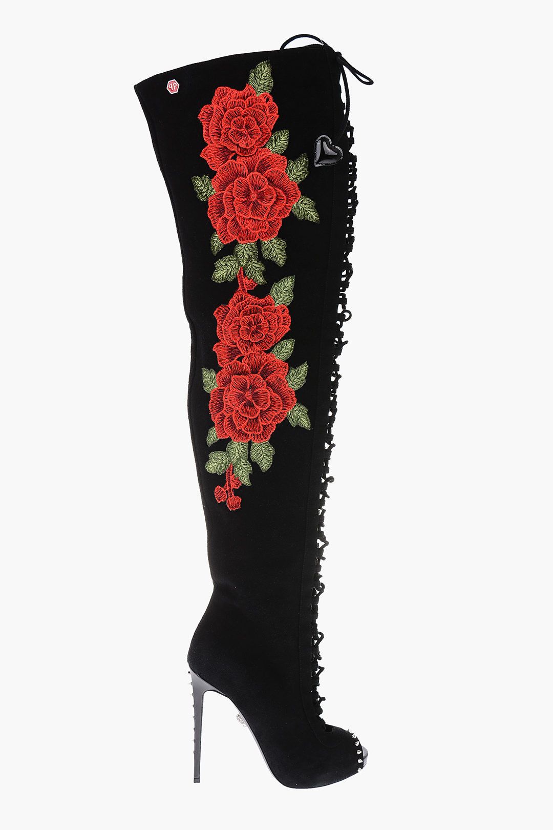 Philipp Plein og1mm0824 Leather Roses Show Peep Toe Lace-Up Boots in Black Size US 8 / IT 38 - 1 Thumbnail