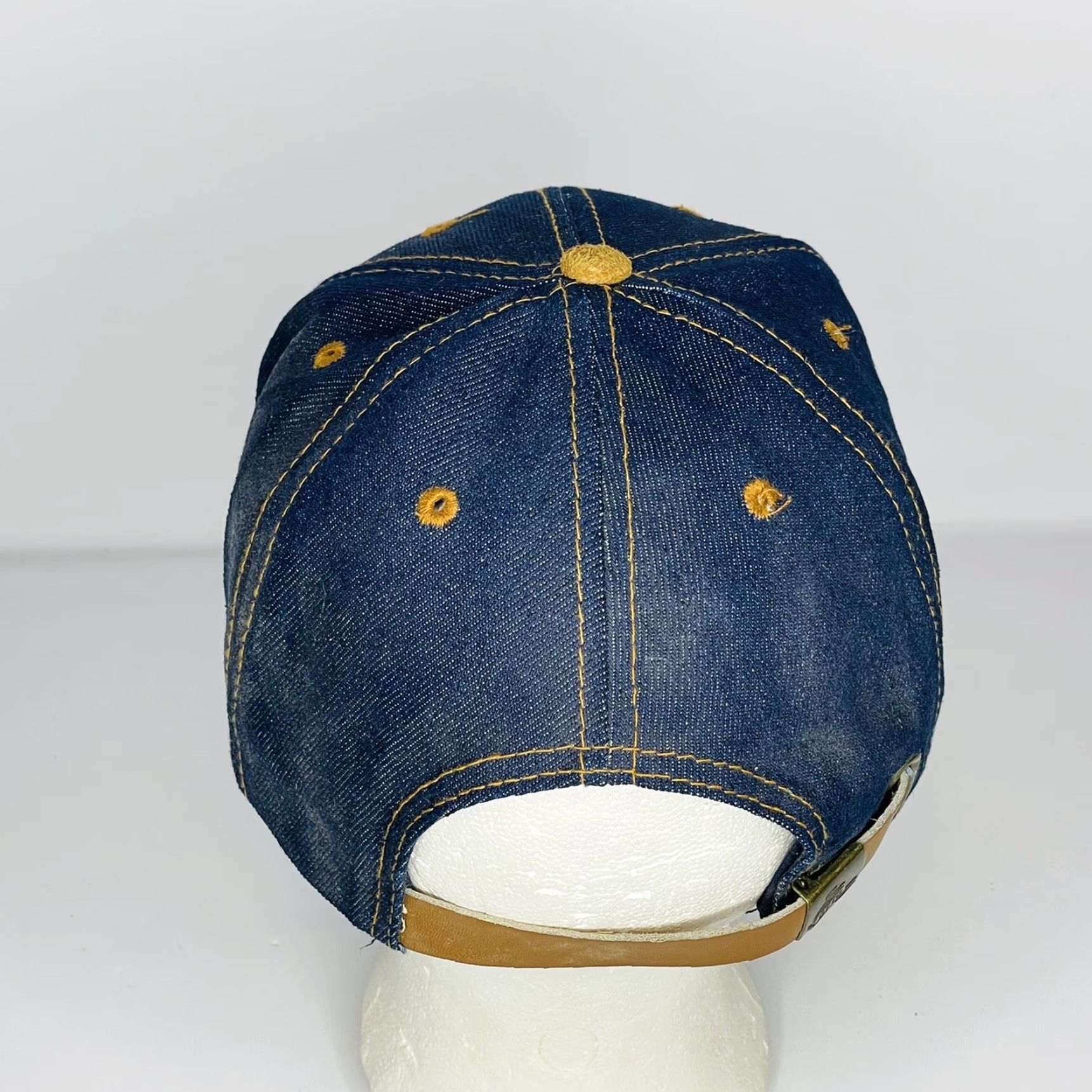 Vintage Otto Baseball Hat Leather Strap Back Adjustable Denim 6 Panel Tan Bill Size ONE SIZE - 5 Thumbnail