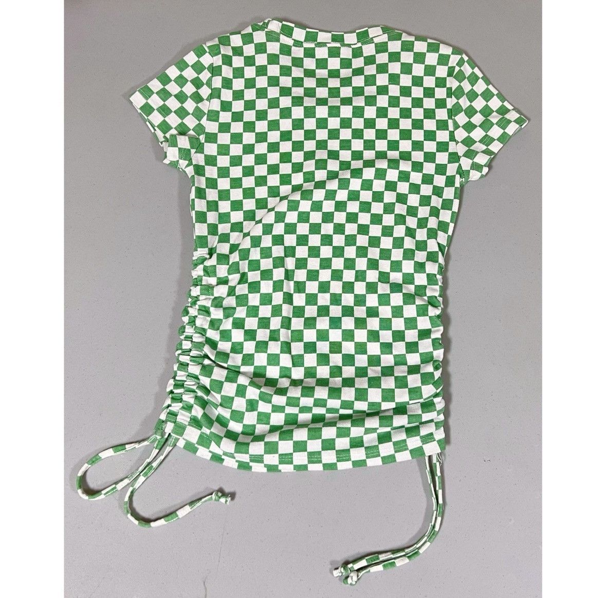 Mighty Healthy Green Checkered Print Shamrock Ruched Tee T-Shirt Top XS ☘️✨ Size XS / US 0-2 / IT 36-38 - 3 Thumbnail