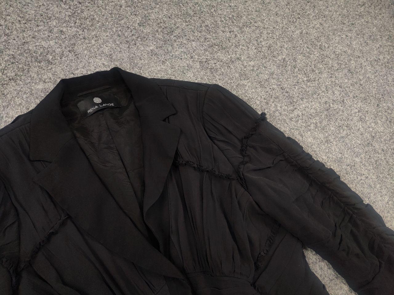 Vintage Rena Lange Design Black silk pleated texture Blazer Jacket Size XL / US 12-14 / IT 48-50 - 4 Thumbnail