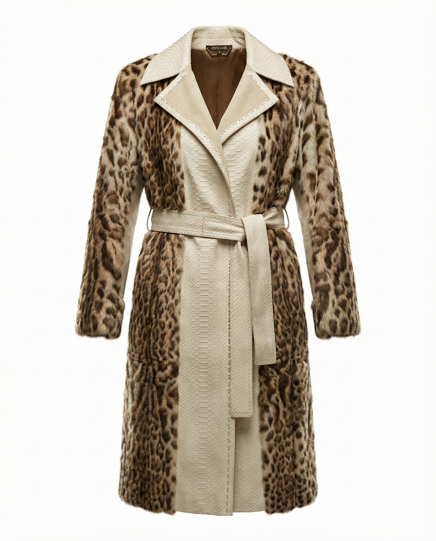 Roberto Cavalli Leopard Fur & Python-Scorched Leather Coat