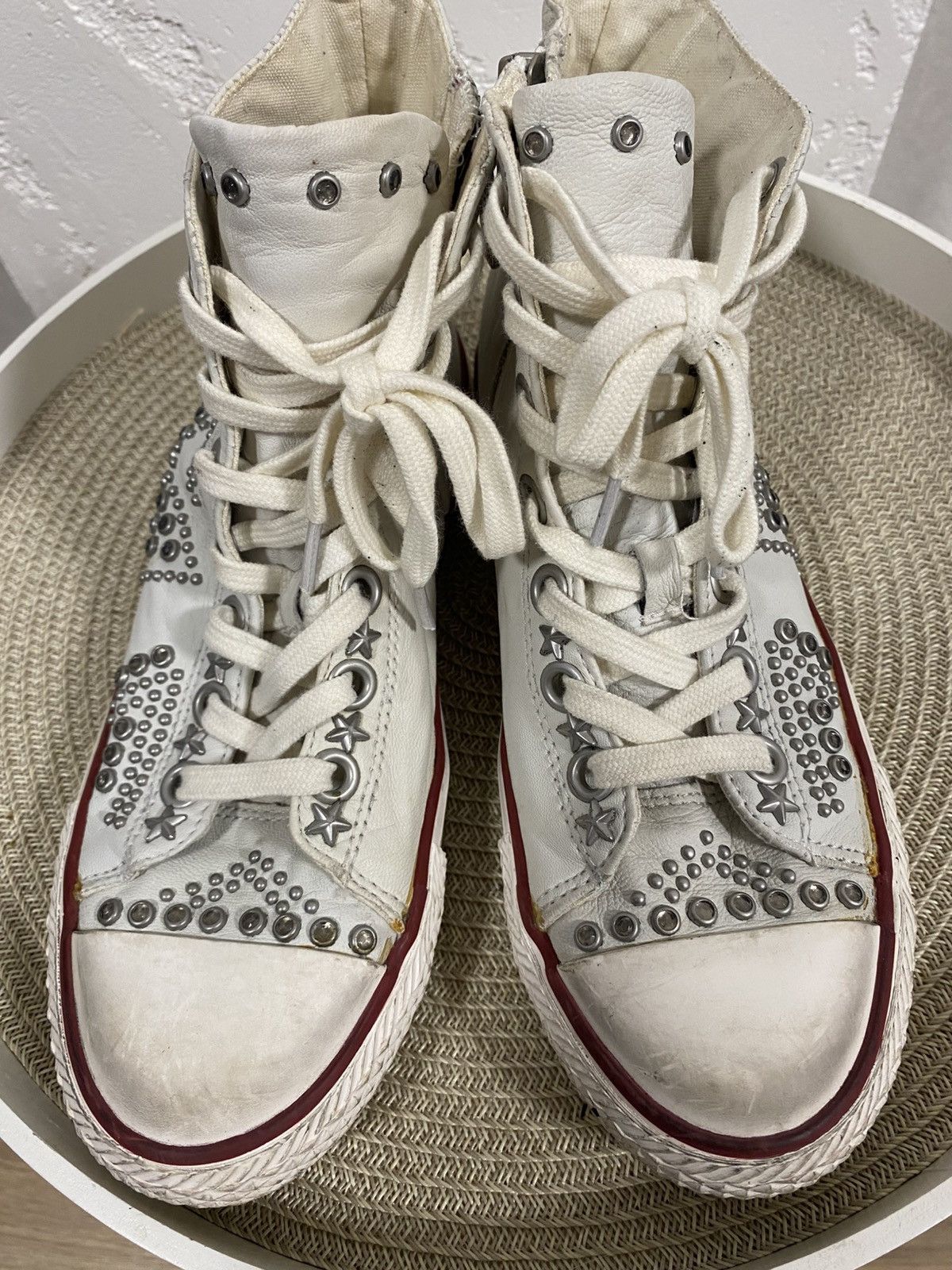 ASH Ash Victim White Leather Studded High Top Punk Goth Shoes 38 Size US 8 / IT 38 - 4 Thumbnail