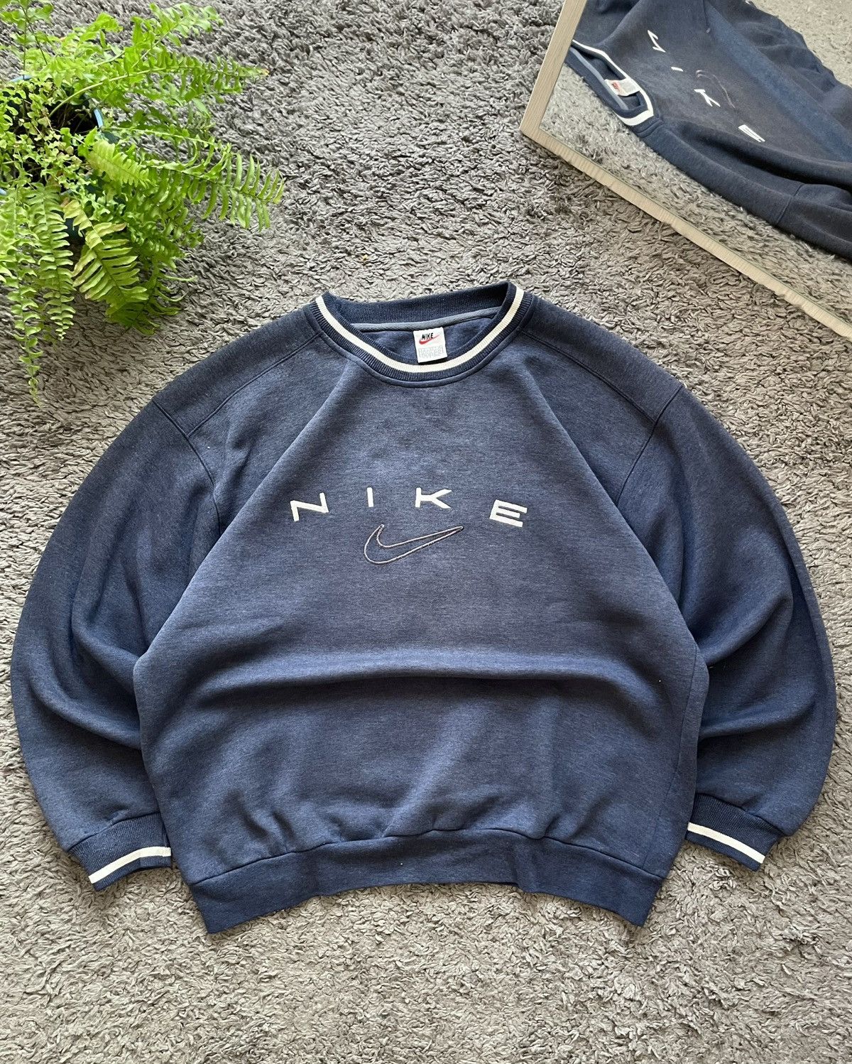 Nike × Vintage 90s Nike Vintage Sweatshirt Streetwear Center Logo Swoosh Size US XL / EU 56 / 4 - 1 Thumbnail