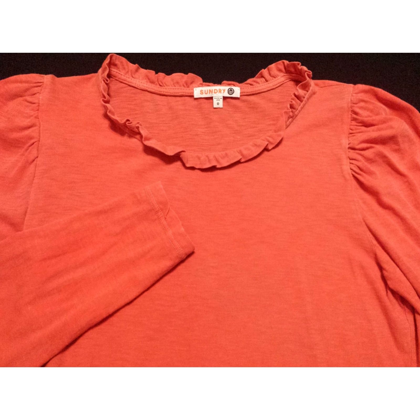Sundry Sundry Womens 0X Plus Long Sleeve Shirt Solid Orange Round Neck Pullover Size XS / US 0-2 / IT 36-38 - 2 Thumbnail