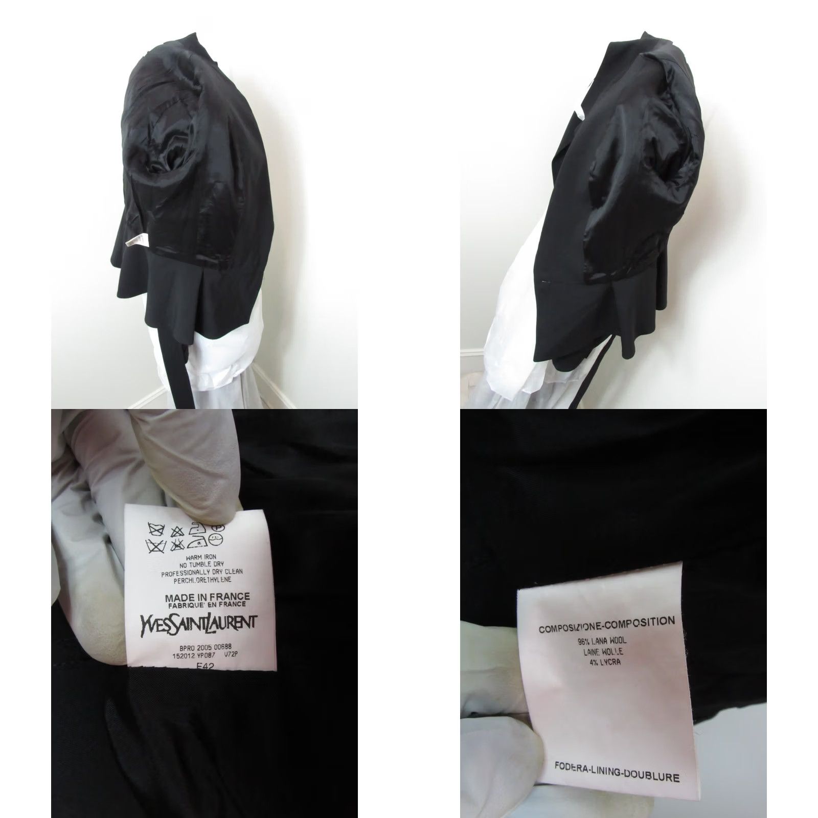 Yves Saint Laurent VINTAGE Saint Laurent Blazer Women Wool Double Breasted Black 42 Collared Padded Fully Lined Vintage YSL Rive Gauche by Tom Ford Size M / US 6-8 / IT 42-44 - 11 Thumbnail