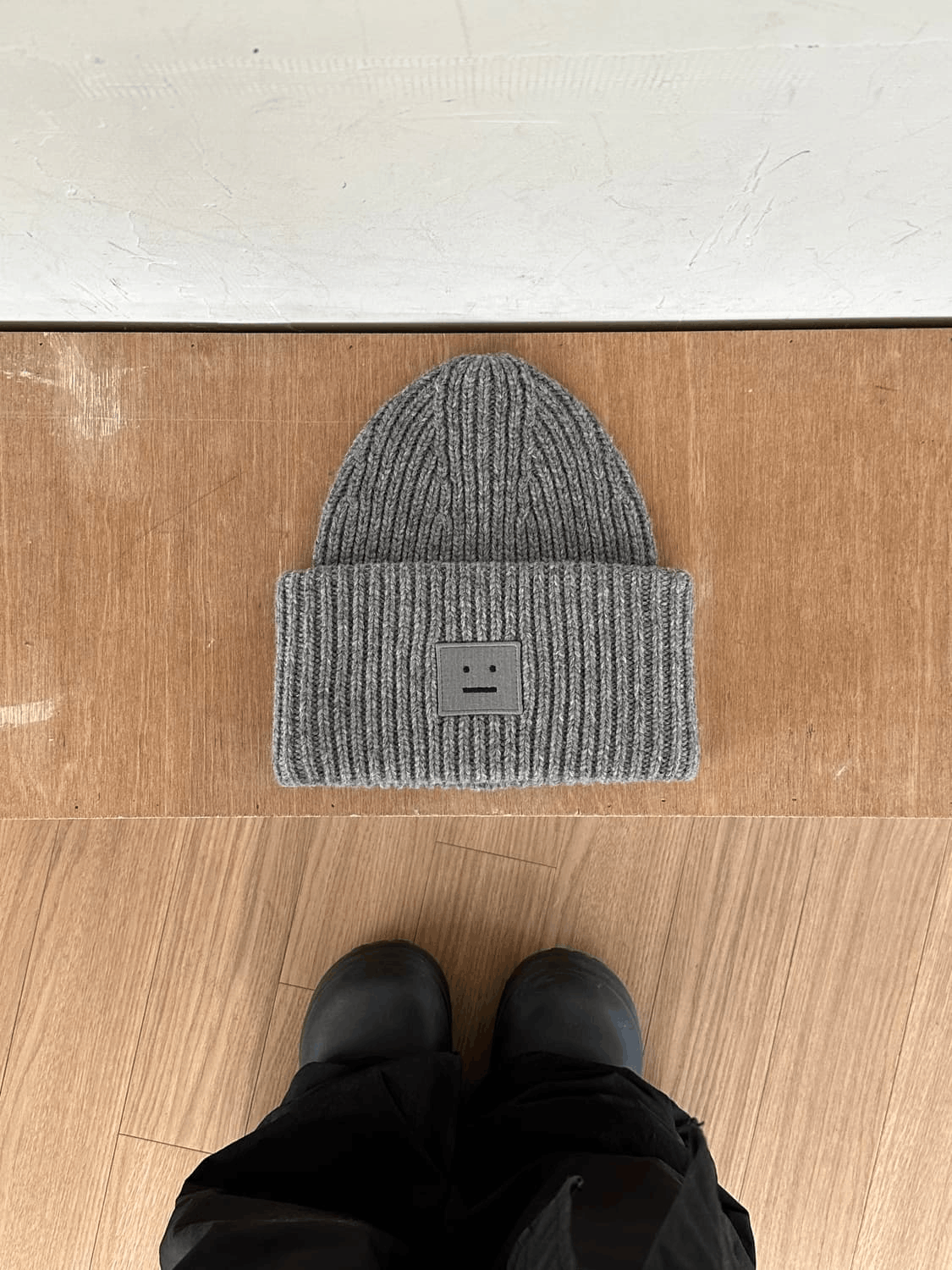 Acne Studios Acne Studios New Grey Melange Large Face Logo Beanie Size ONE SIZE - 3 Thumbnail