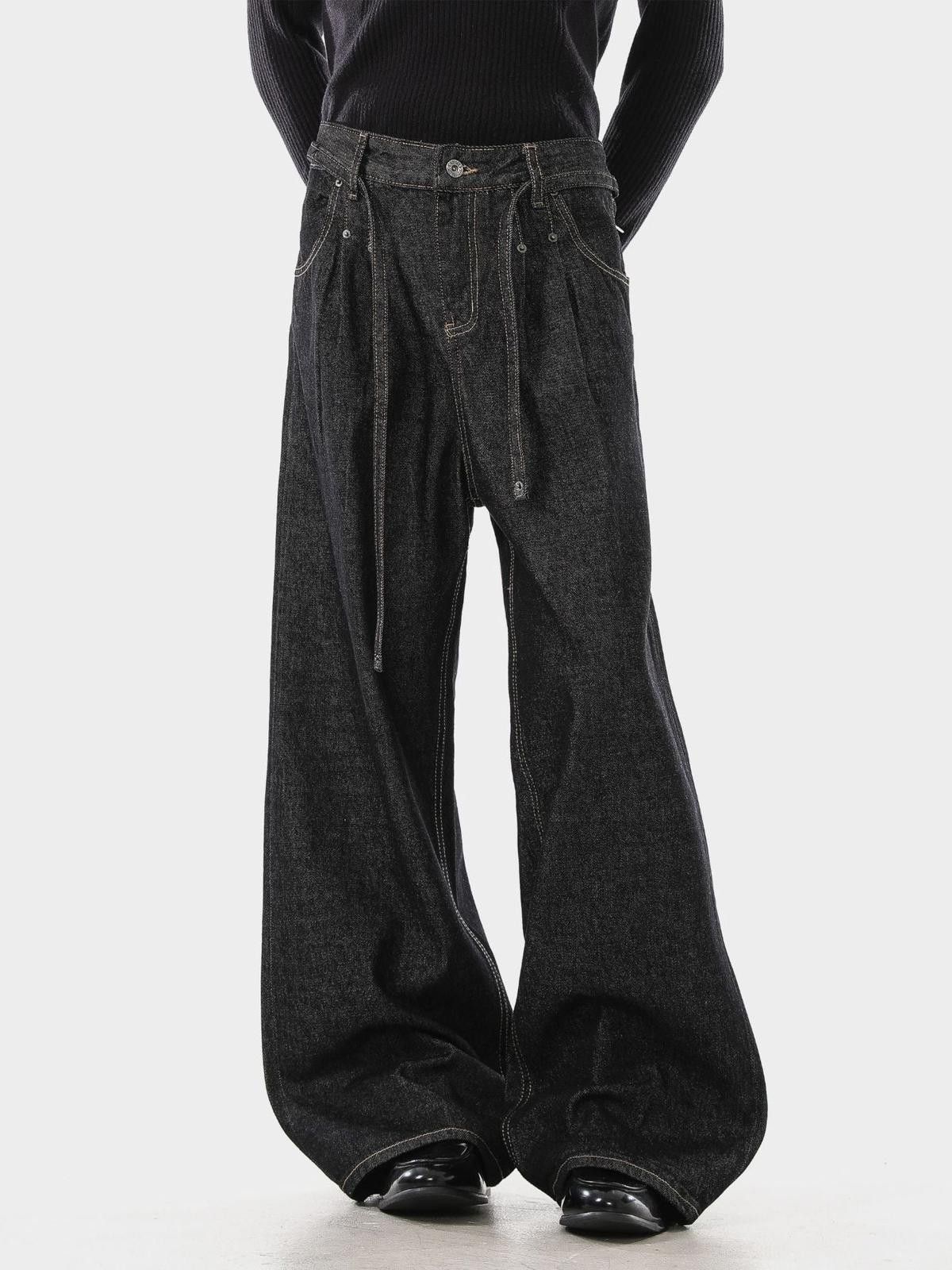 Japanese Brand Black Wide Leg Denim Jeans, Baggy Loose Fit Jeans Size US 32 / EU 48 - 3 Thumbnail