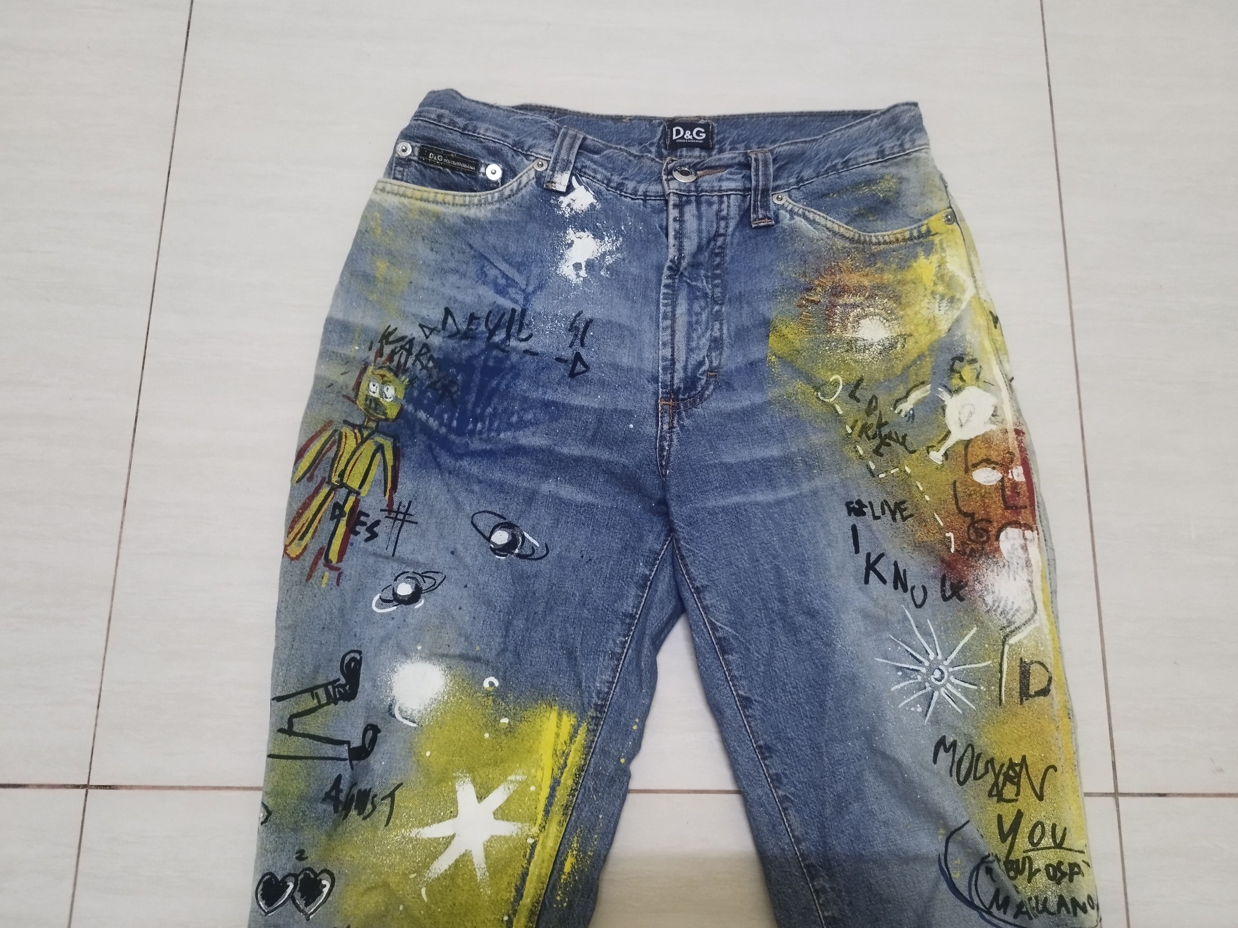 Dolce & Gabbana Dolce & Gabbana 2000s Graffiti Jean-Micheal Basquiat Jeans Size 28" / US 6 / IT 42 - 2 Thumbnail
