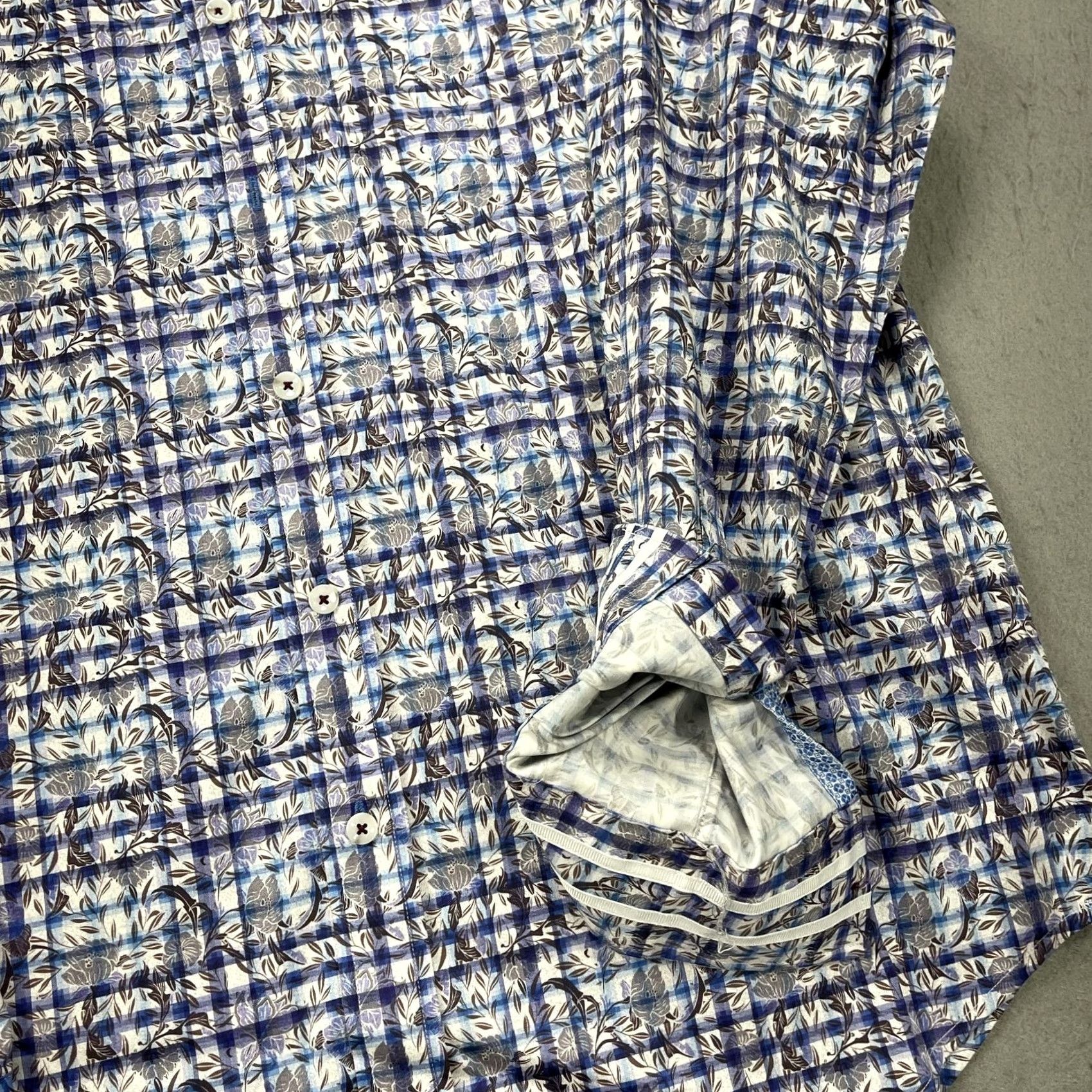 Robert Graham Robert Graham Shirt Mens XL Blue Plaid Floral Tailored Fit Stretch Button Up AOP Size US XL / EU 56 / 4 - 4 Thumbnail