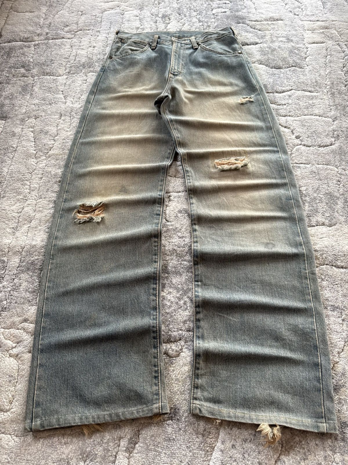 Japanese Brand Vintage Wrangler Mud Wash Distressed Baggy Selvedge Jeans Size US 29 - 5 Thumbnail