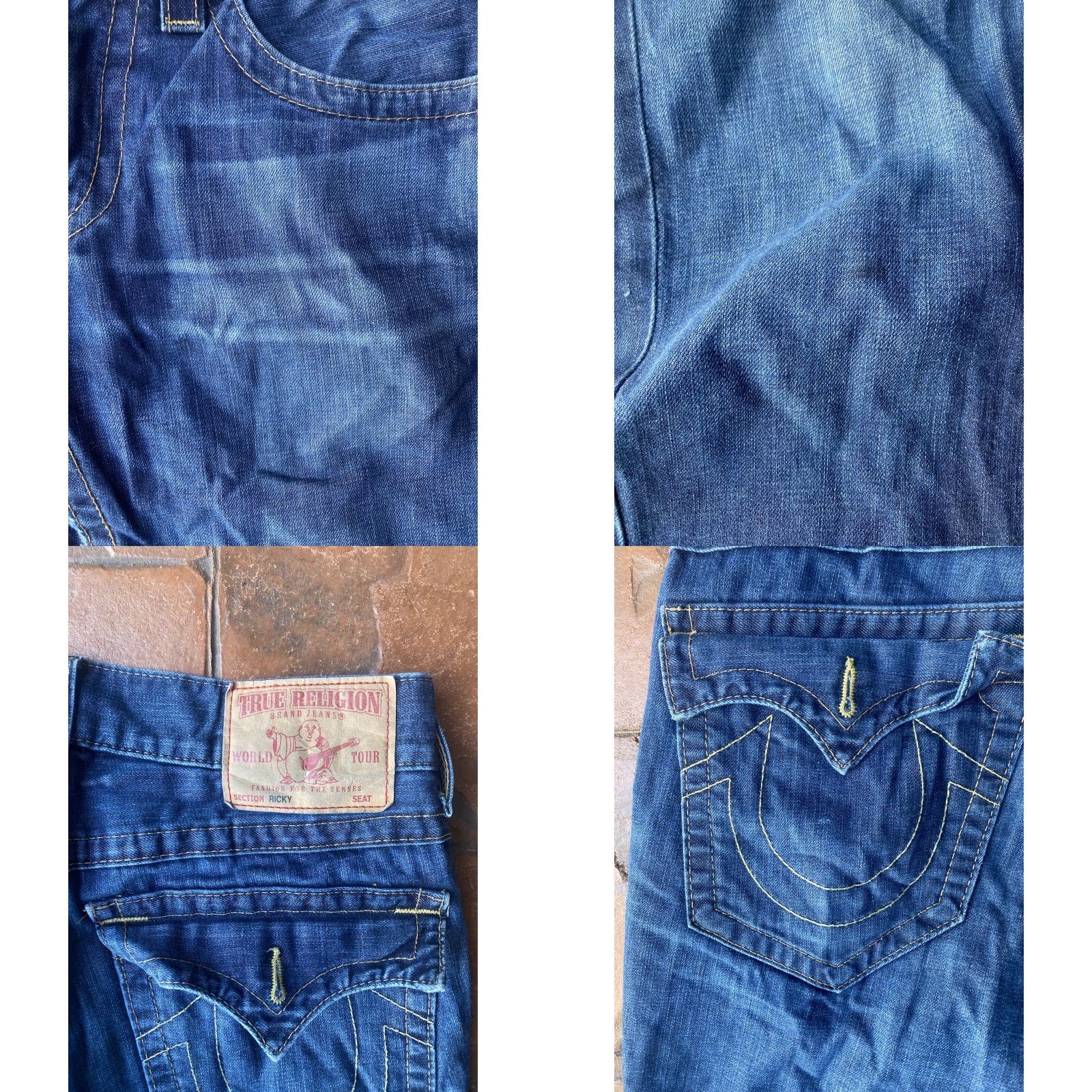 True Religion VINTAGE True Religion Ricky Flap Pocket Dark Wash Jeans Mens 31x27 Made In USA Denim Blue Regular 31 34 USA World Tour Ricky Men Jeans Size US 31 - 8 Thumbnail