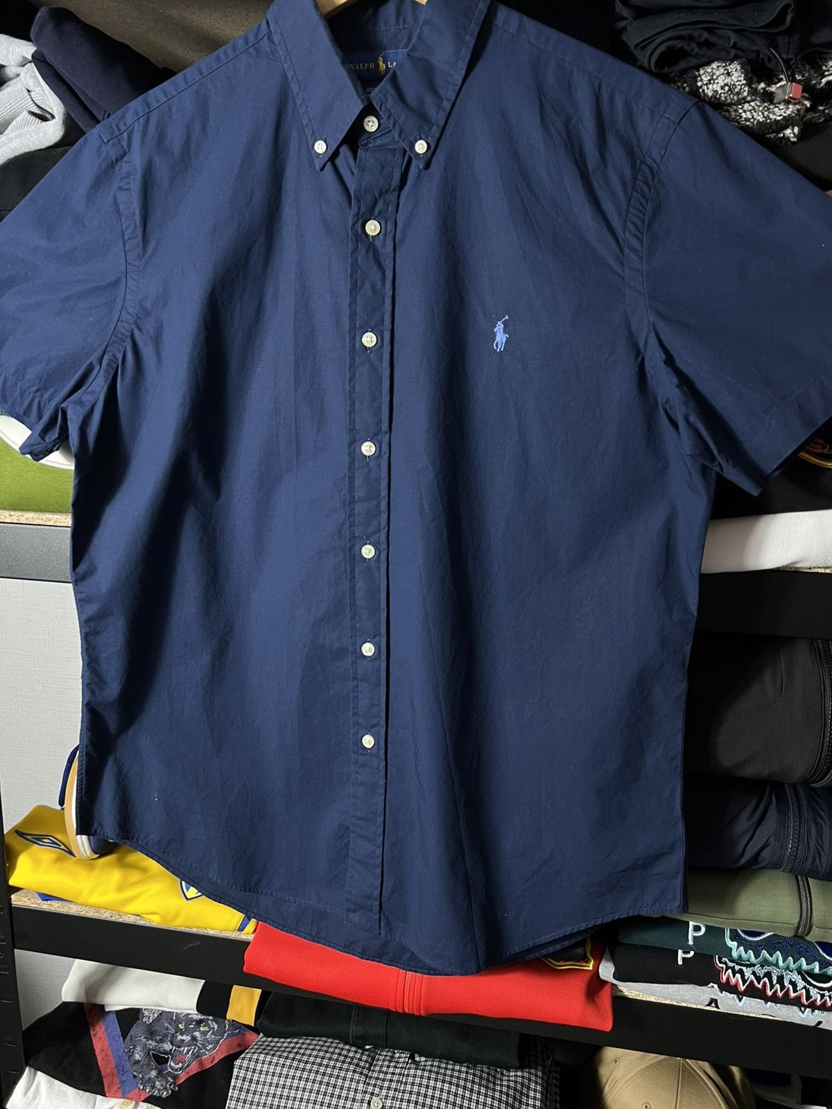 Polo Ralph Lauren 💙 Ralph Lauren Custom Fit Short Sleeve Shirt Navy Blue Size US L / EU 52-54 / 3 - 8 Thumbnail
