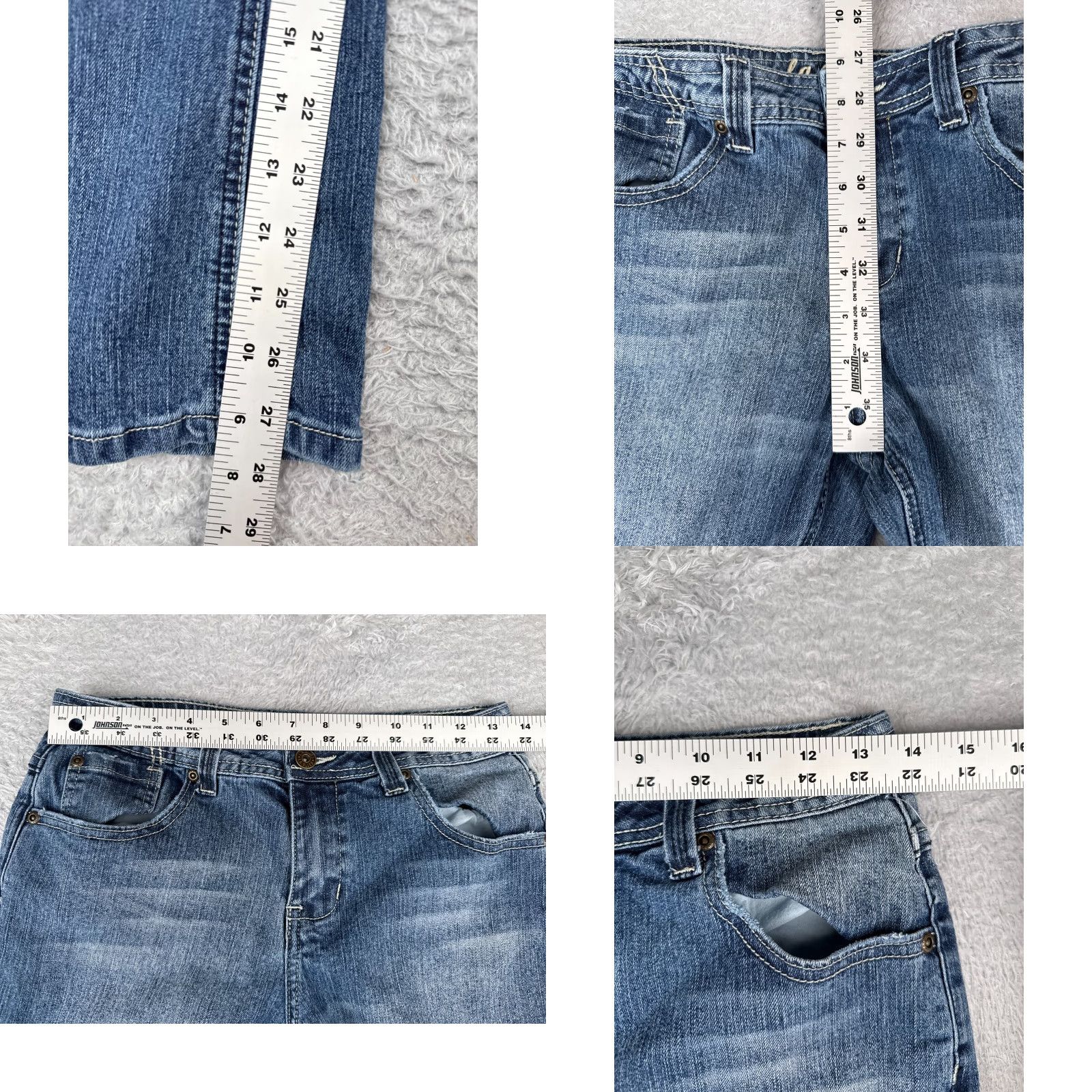 Vintage L.A. Blues Jeans Womens 8P Blue Denim Bootcut Mid Rise Distressed 27x28 Size 30" / US 8 / IT 44 - 8 Thumbnail