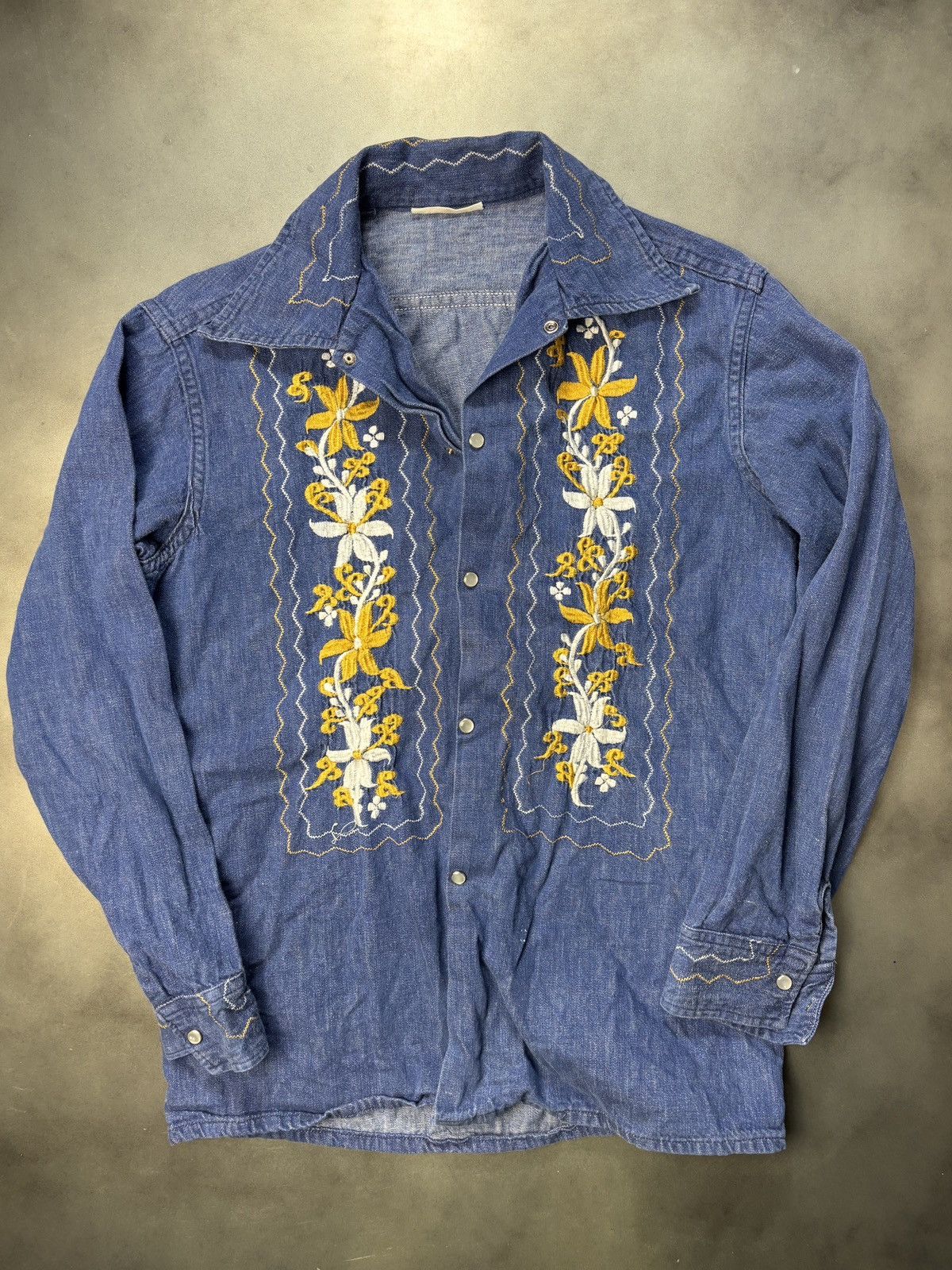 Mexicana × Vintage 1970s Denim Guayabera Shirt Vintage Embroidered Jean Jacket Size US M / EU 48-50 / 2 - 9 Thumbnail