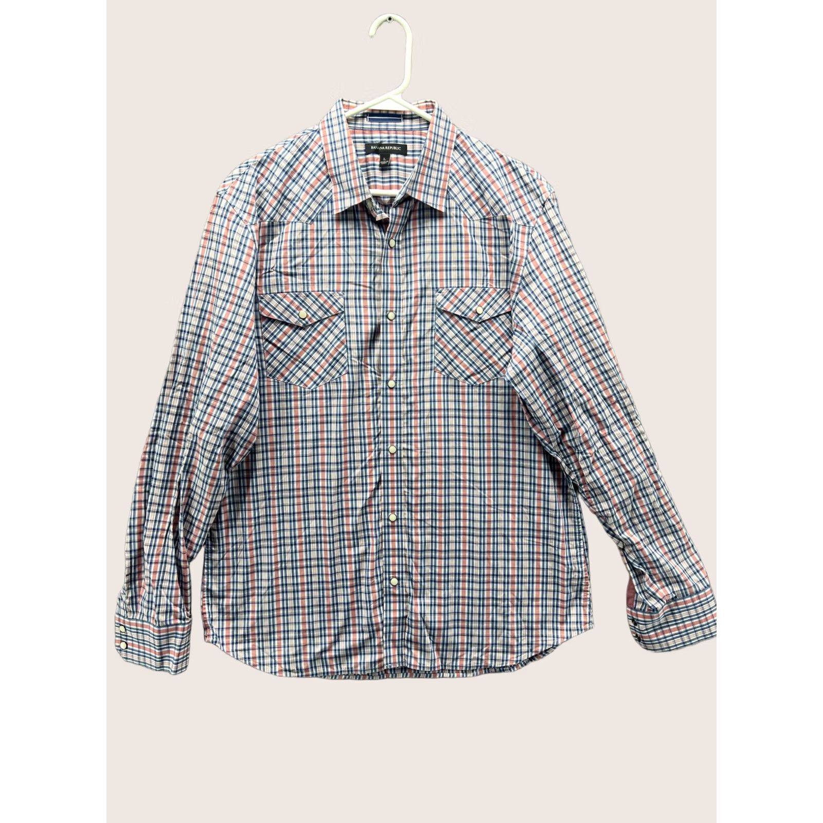 Banana Republic Banana Republic Shirt Mens L Blue Plaid Long Sleeve Snap Front Casual Size US L / EU 52-54 / 3 - 1 Thumbnail