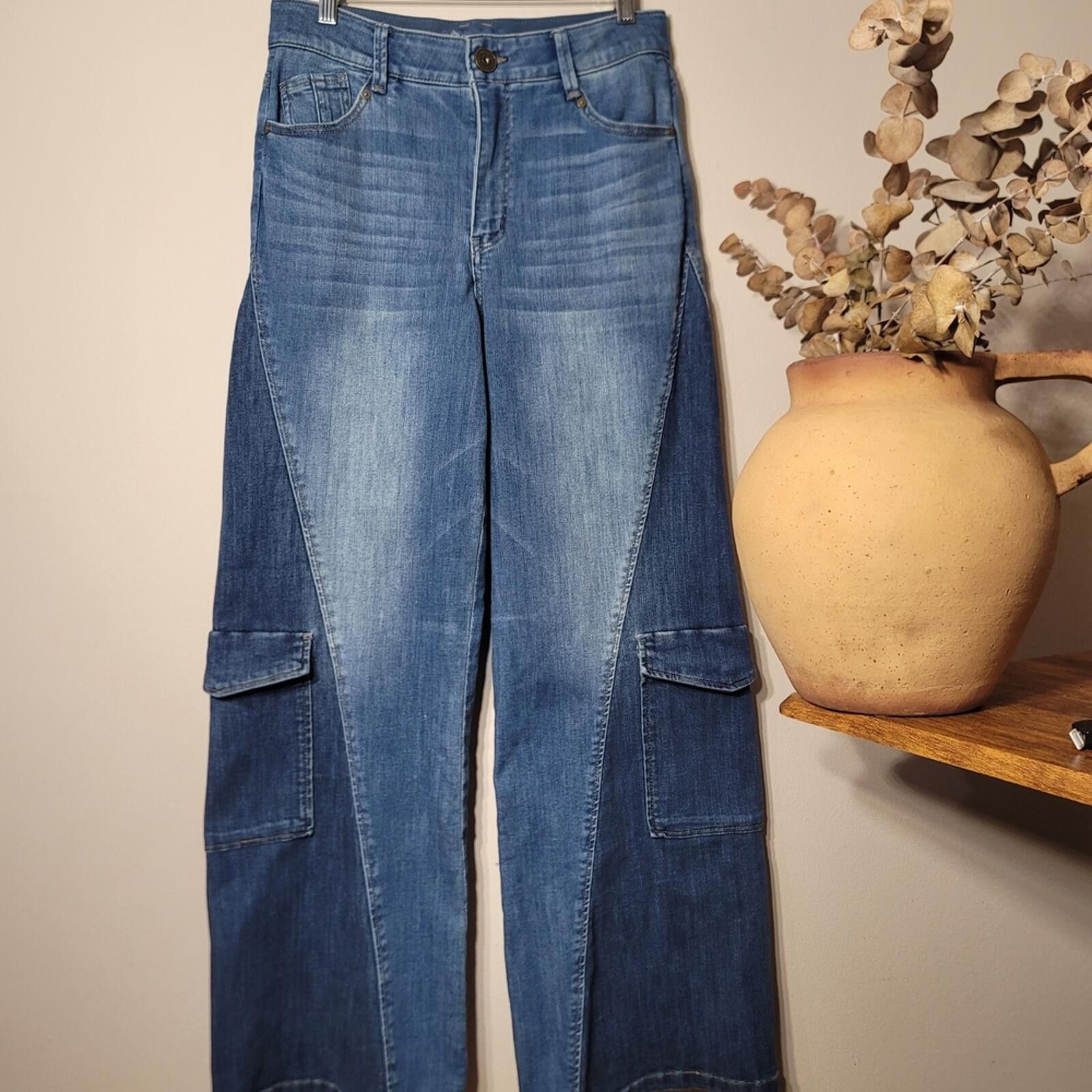 Other Democracy “Ab”solution Skyrise Colorblock Cargo Jeans Sz 8 Size 30" / US 8 / IT 44 - 1 Thumbnail