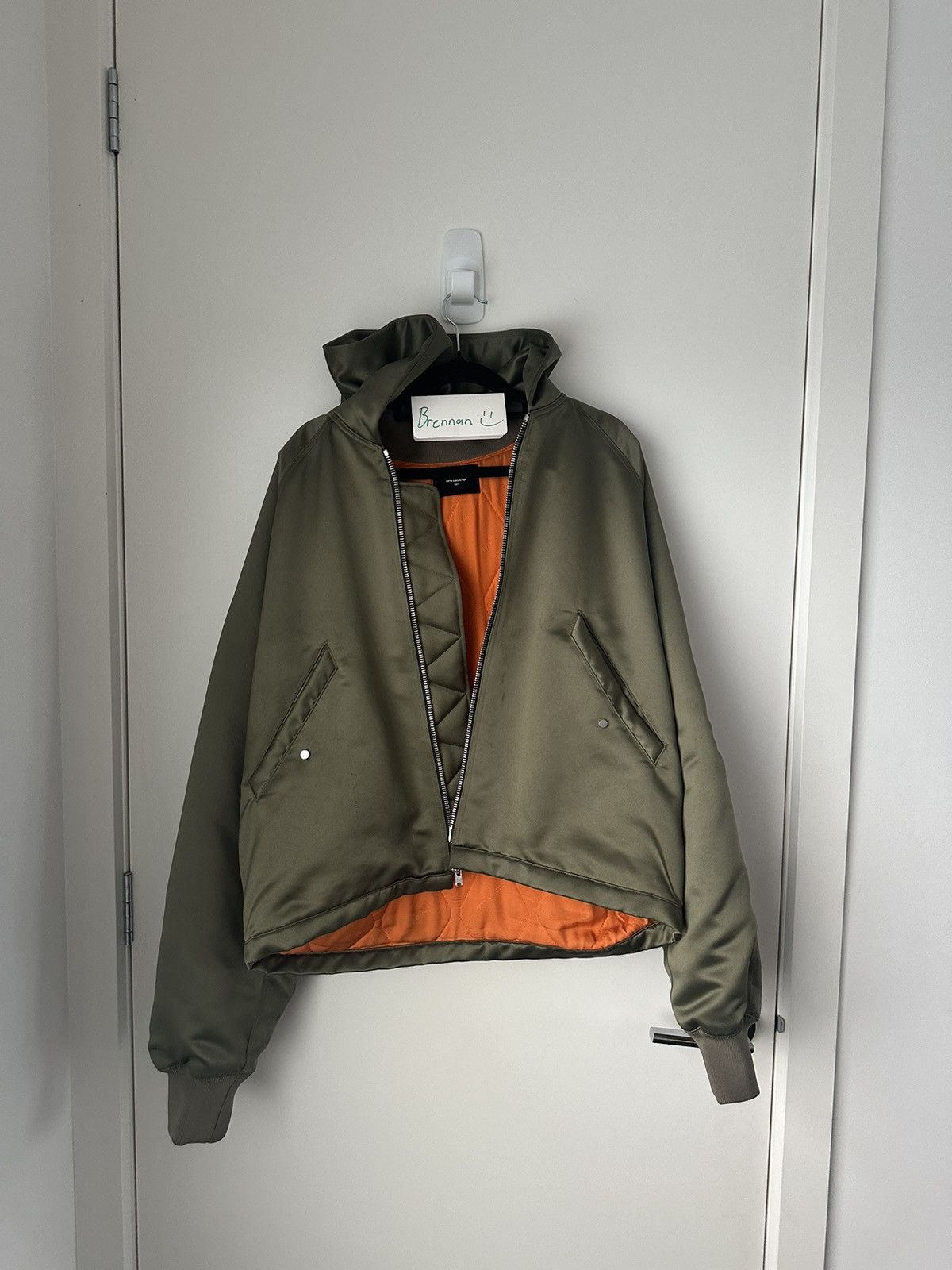 image of Fear Of God Satin Hooded Bomber Jacket in Green, Men's (Size Medium)