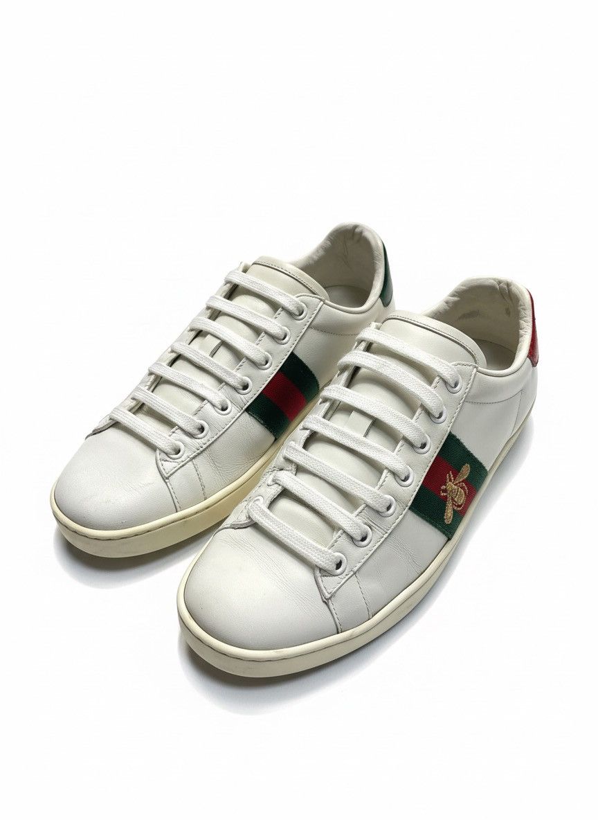 Gucci Gucci Ace Bee Embroidered Web White Leather Trainer Size US 5 / EU 37 - 1 Thumbnail