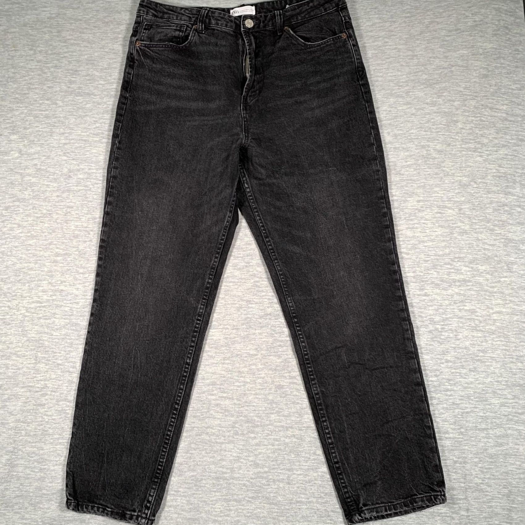 Zara Zara Jeans Womens 12 Gray High Rise Tapered Leg Charcoal Wash Stretch Denim Jeans Size 34" / US 12 / IT 48 - 2 Thumbnail