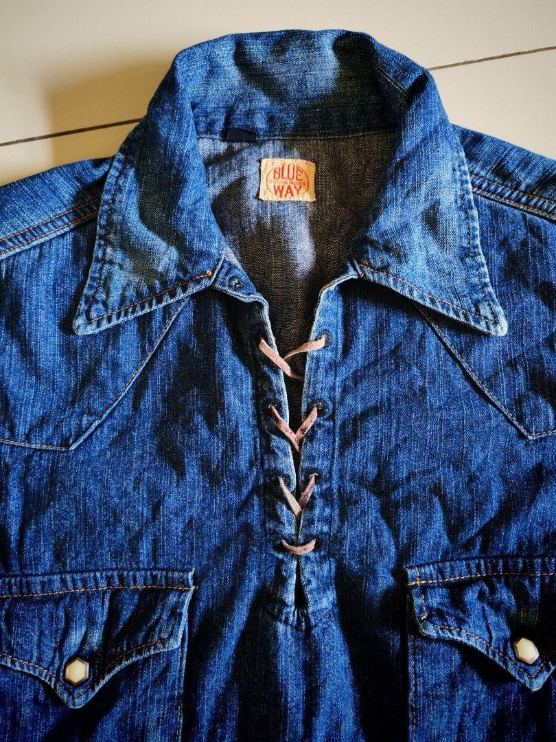 Japanese Brand 🔥 Blue Way Union Made Lace-Up Denim Shirt (Made in Japan) Size US L / EU 52-54 / 3 - 3 Thumbnail