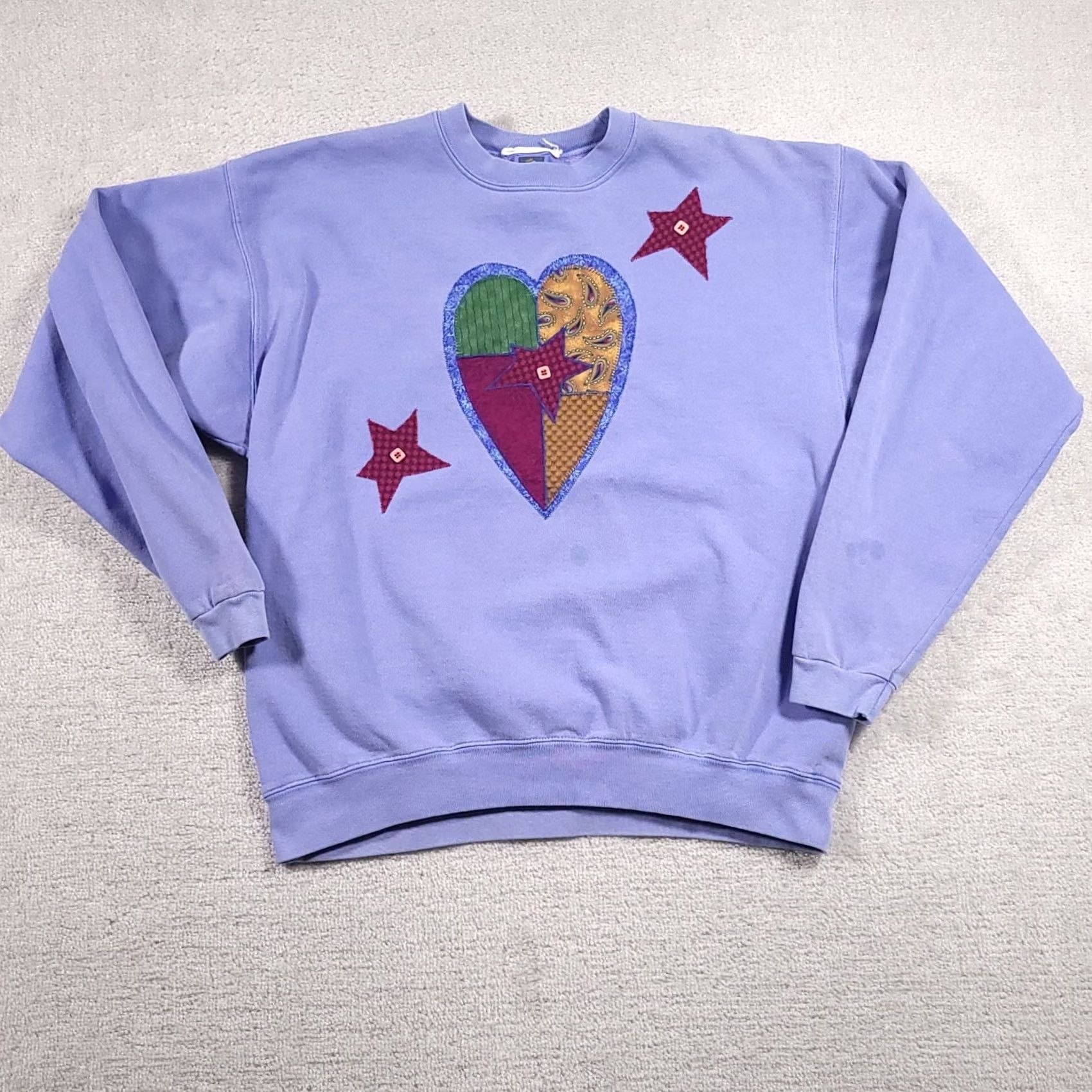 Vintage VINTAGE Sweatshirt Womens XL Blue Heart Embroidered USA Cotton Deluxe Fleece Pullover Crew Neck Long Sleeve Regular Fit Size XL / US 12-14 / IT 48-50 - 2 Thumbnail