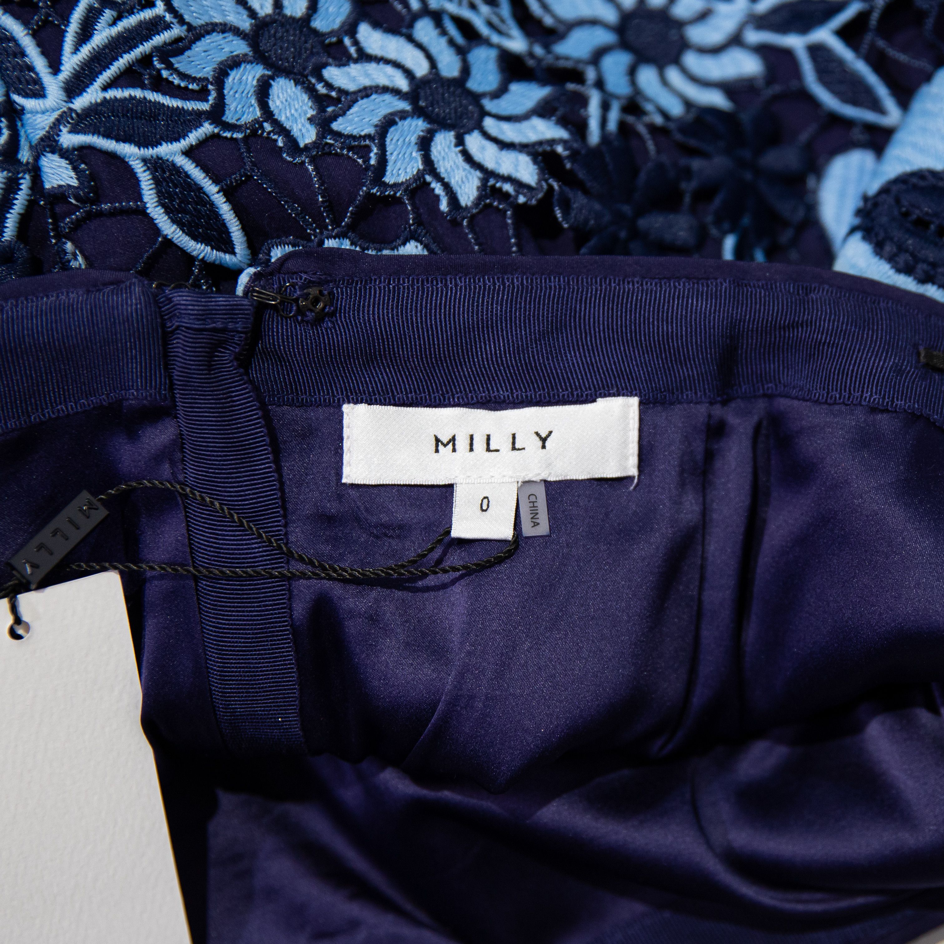 MILLY NEW Milly Two Tone Navy Blue Floral Flower Size 25" / US 0 / IT 36 - 2 Thumbnail
