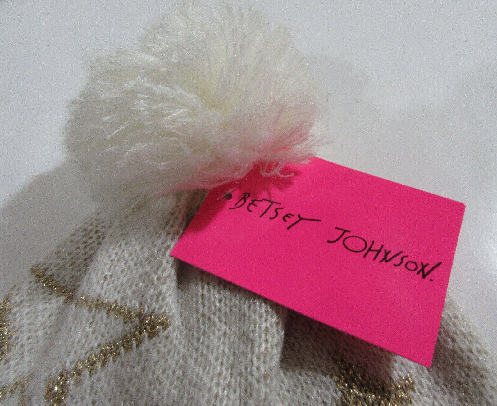Designer Betsey Johnson Knit Beanie Hat Pom Ivory with Gold Stars Size ONE SIZE - 2 Thumbnail