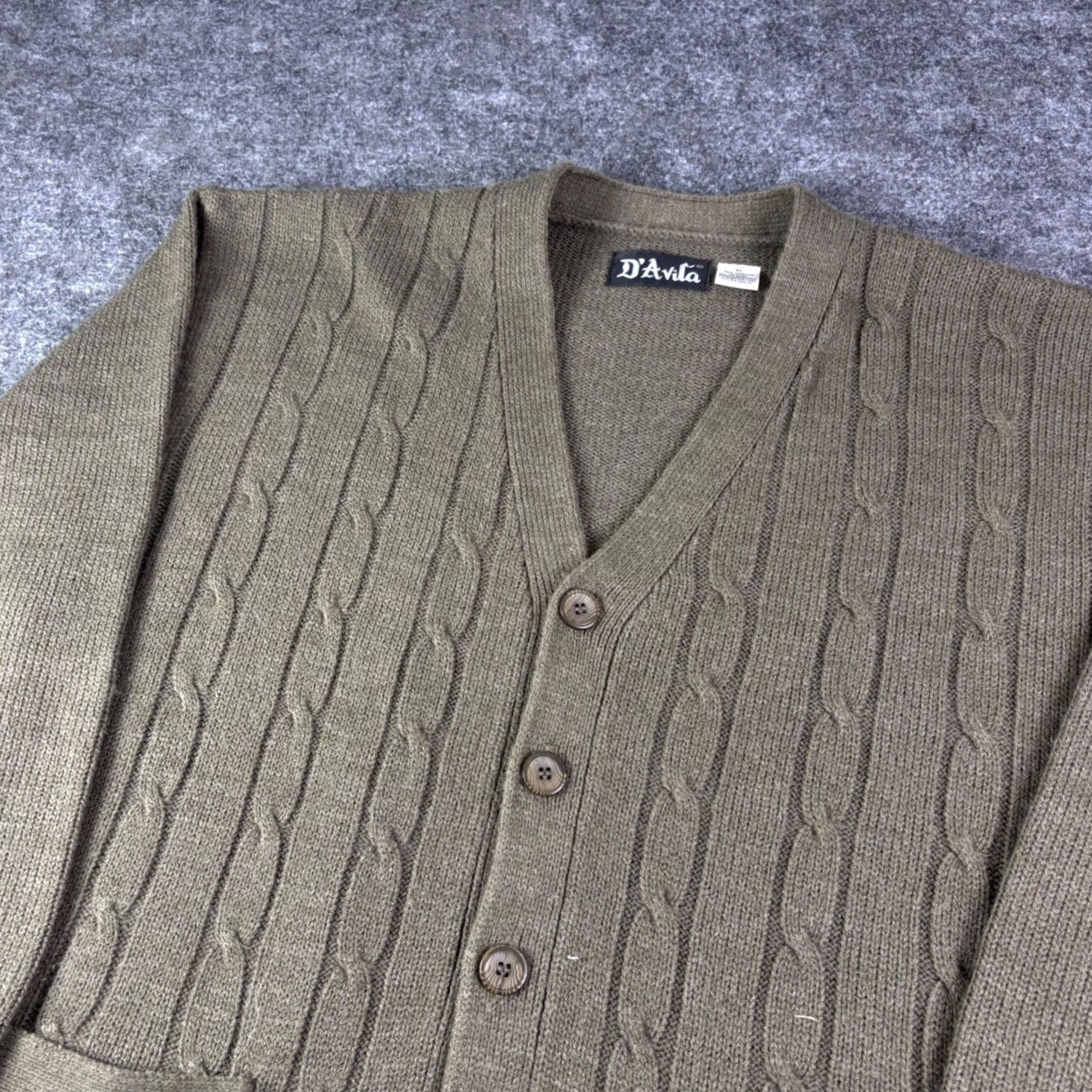 Vintage D²Avila Cardigan Men's Cable-Knit V-Neck Button Sweater XL Brown Vintage 90s Knit Solid Pocket Casual Size US XL / EU 56 / 4 - 7 Thumbnail