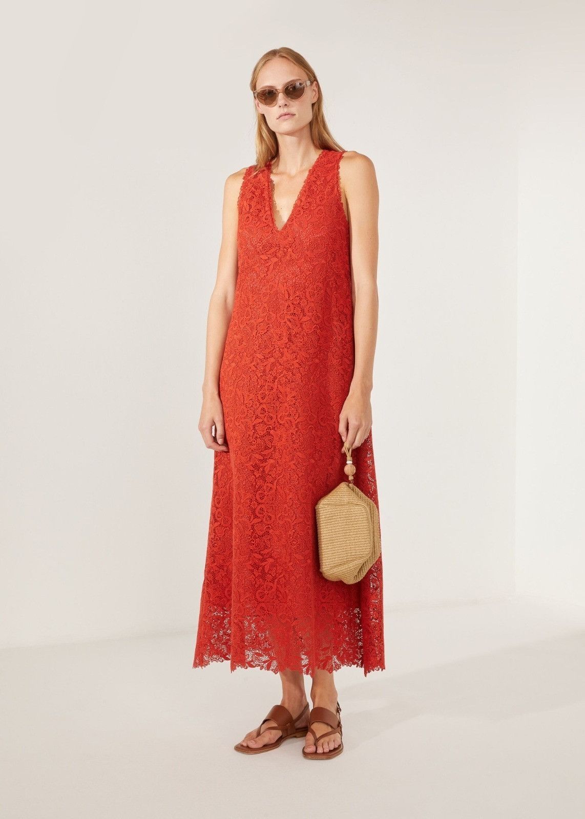 Loro Piana o1srvl11e0824 Ameena Infinite Macrame Maxi Dress in Red Size L / US 10 / IT 46 - 2 Thumbnail
