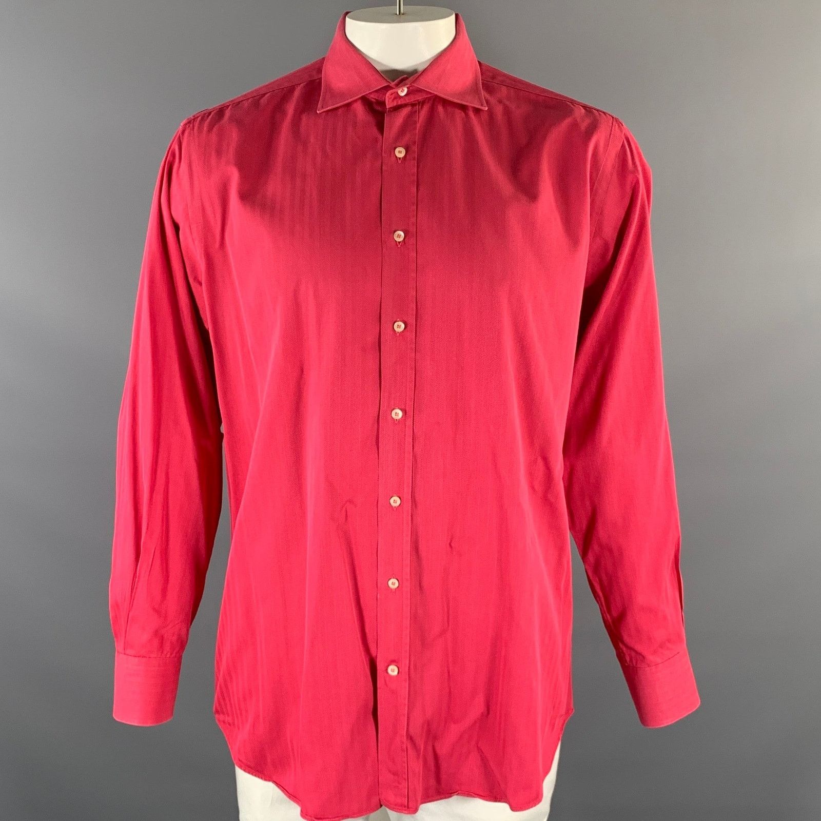 Etro ETRO XL Red Magenta Herringbone Spread Collar Shirt Size US XL / EU 56 / 4 - 1 Thumbnail
