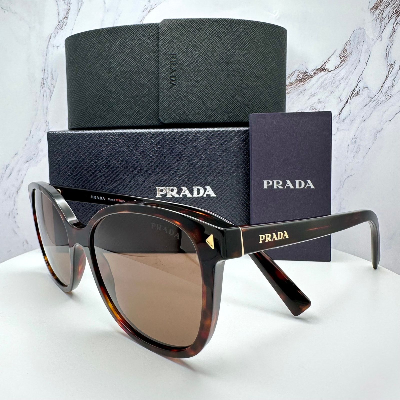 Prada New PRADA Sunglasses Brown Square Gold Logo Tortoise Size ONE SIZE - 9 Thumbnail