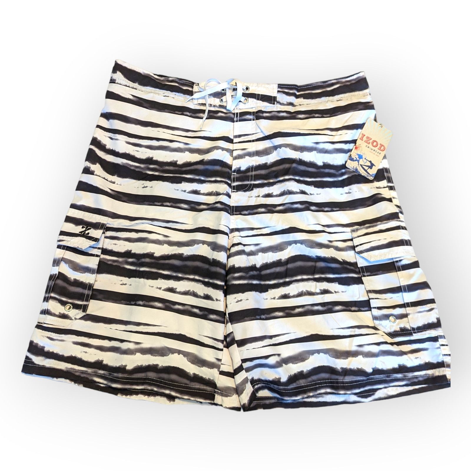Izod IZOD White Black Striped Men's Swim Trunks XXL NEW Summer Size US 40 / EU 56 - 2 Thumbnail