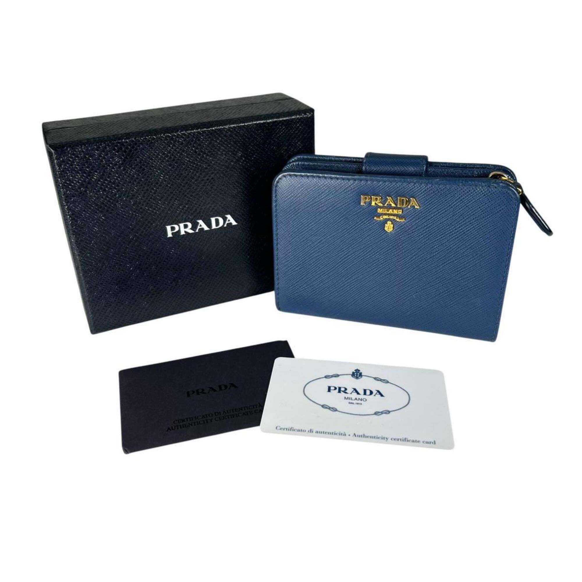Prada Prada bi-fold wallet, zip-around, Saffiano leather, 1ML018, blue. Size ONE SIZE - 1 Thumbnail