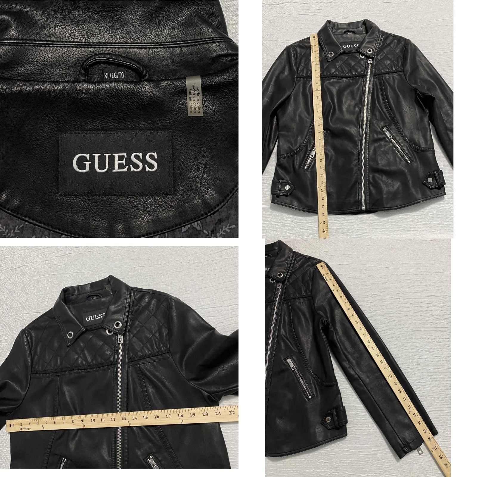 Guess Guess Jacket XL Womens Black Faux Leather Quilted Moto Biker Asymmetrical Zipper Size XL / US 12-14 / IT 48-50 - 8 Thumbnail