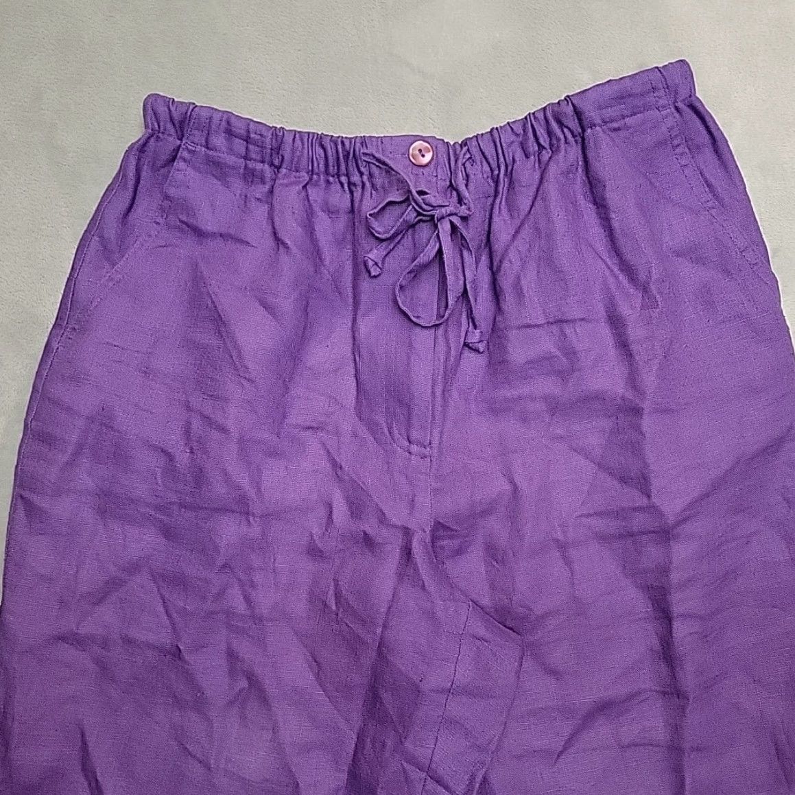 JM Collection VINTAGE JM Collection Linen Pants Womens 8 Purple Linen Cropped Drawstring Embroidered Size 30" / US 8 / IT 44 - 3 Thumbnail