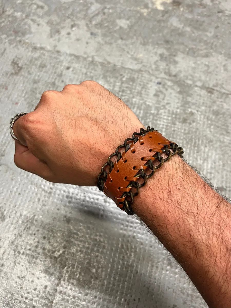 Dolce & Gabbana 2000s Dolce & Gabbana Brown Leather Metallic Armband Size ONE SIZE - 1 Thumbnail