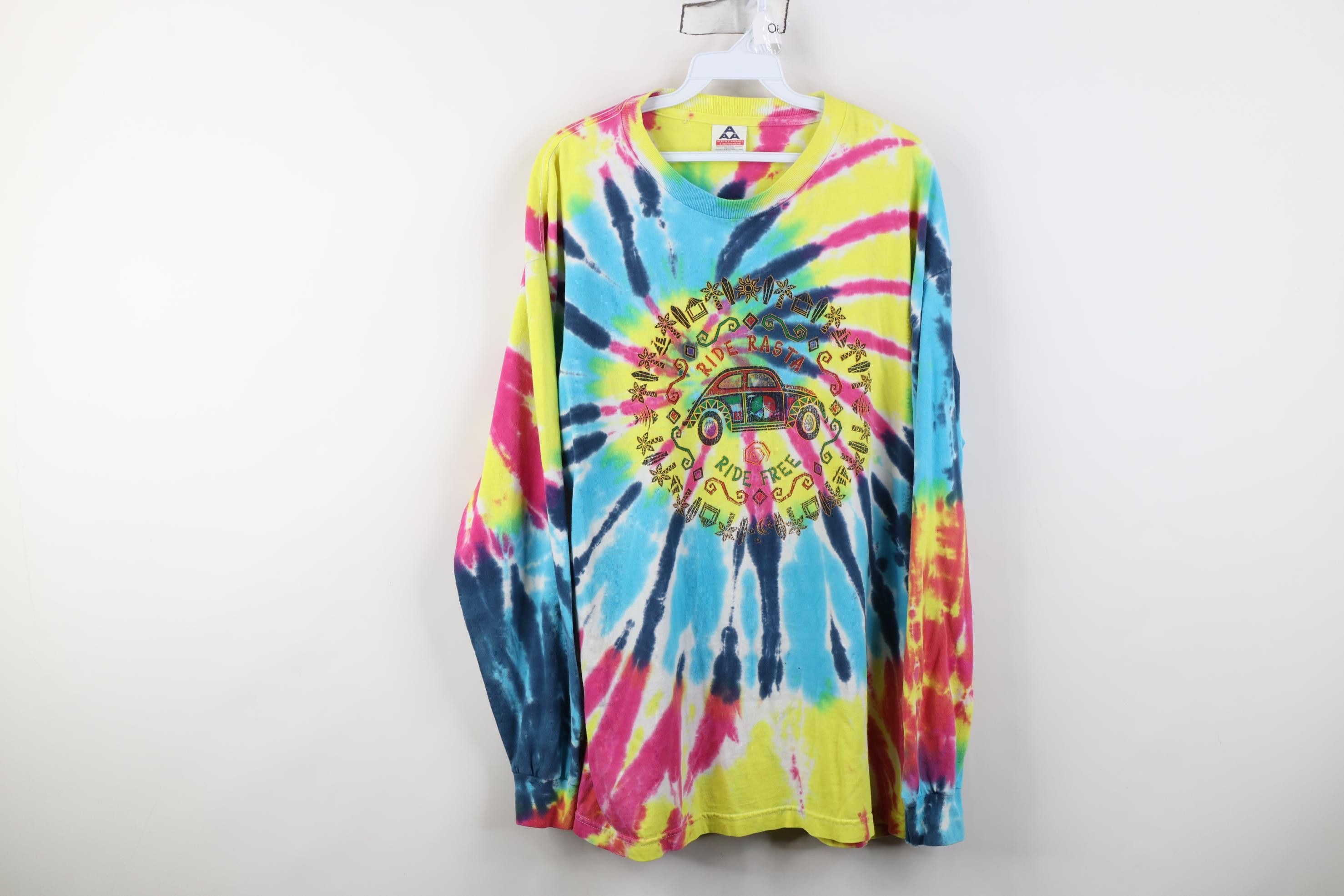 Vintage Vintage 90s Streetwear Ride Free Rainbow Tie Dye T-Shirt Size US XL / EU 56 / 4 - 1 Thumbnail