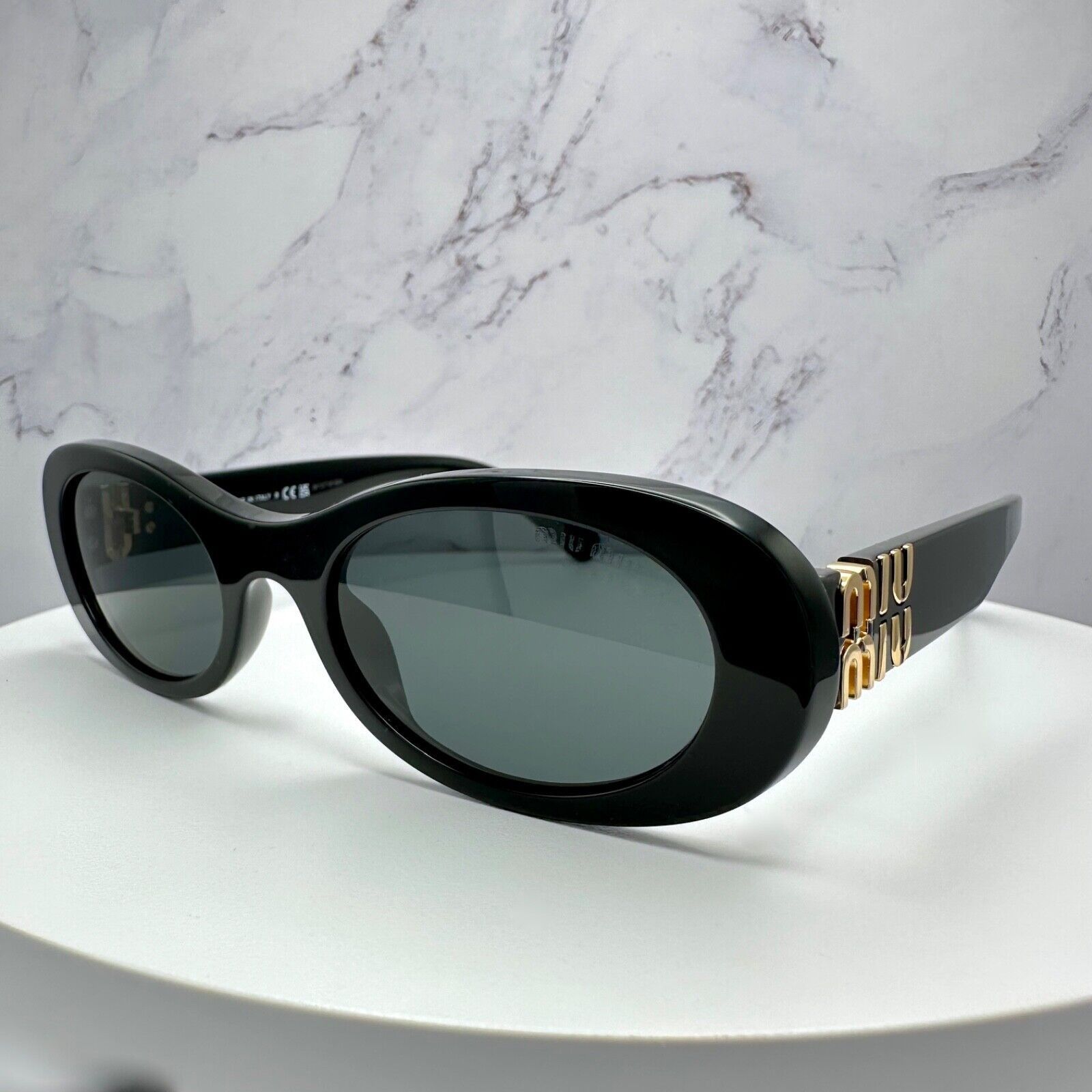 Miu Miu New MIU MIU Sunglasses Black Oval Gold Metal Logo Authentic Size ONE SIZE - 14 Thumbnail