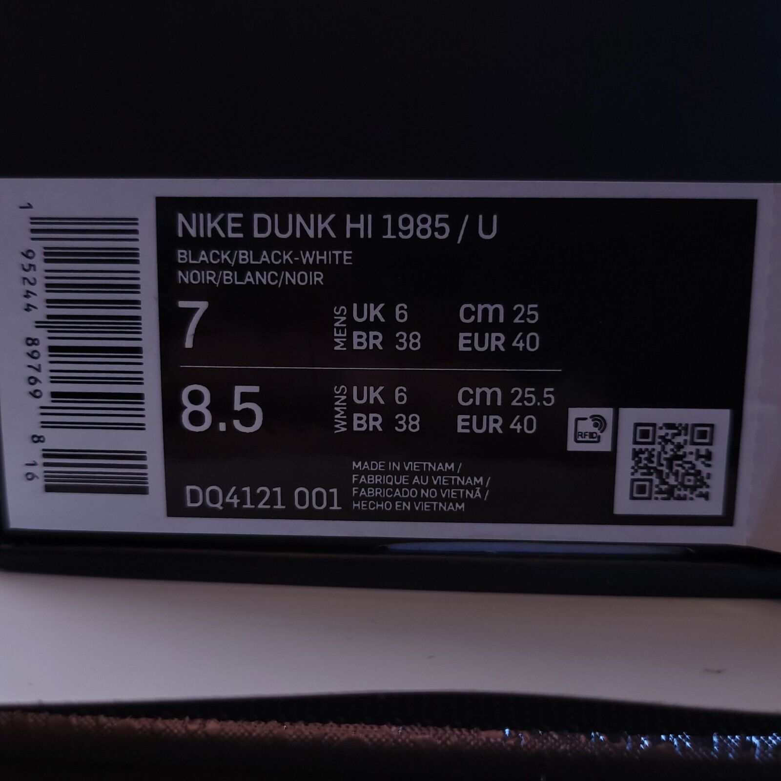 Nike Nike Dunk Hi 1985 Shoe Mens Size 7 DQ4121-001 Black White Size US 7 / EU 40 - 8 Thumbnail