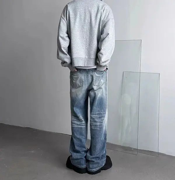 Japanese Brand VIBE Retro faded blue distressed design straight leg jeans Size US 34 / EU 50 - 4 Thumbnail