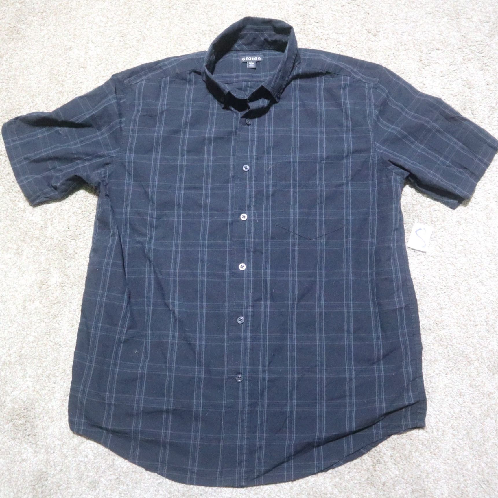 George GEORGE Shirt Plaid Button-Down Short Sleeve Adult M Medium Black Cotton Blend 38-40 Mens Size US M / EU 48-50 / 2 - 2 Thumbnail