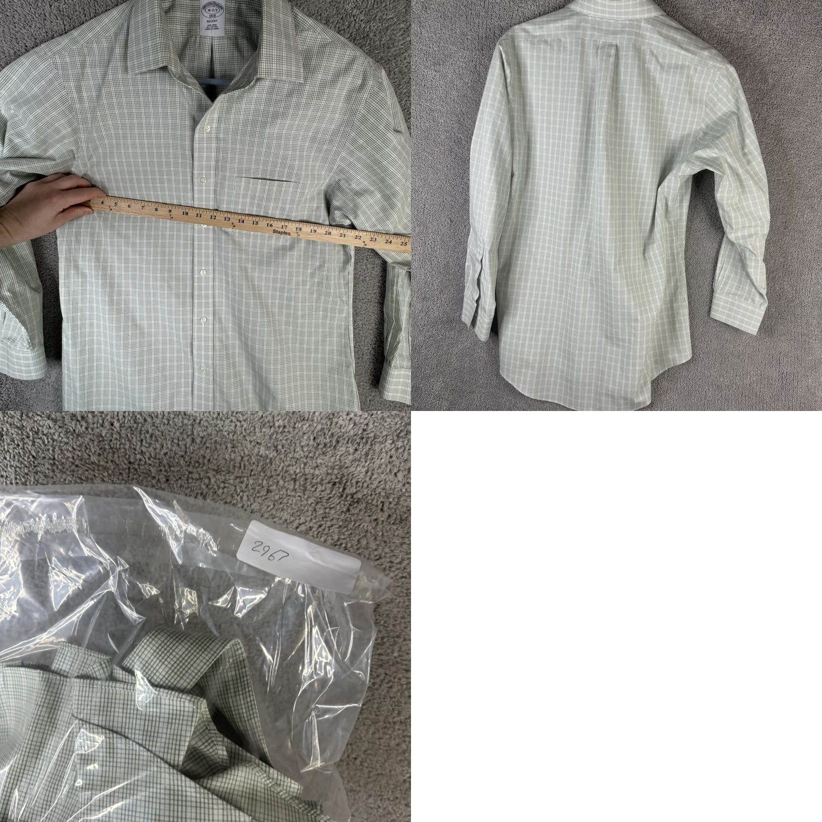 Brooks Brothers Brooks Brothers Regent Shirt Mens Slim Non-Iron 100% Cotton Green Check Dress Shirt Size US L / EU 52-54 / 3 - 8 Thumbnail