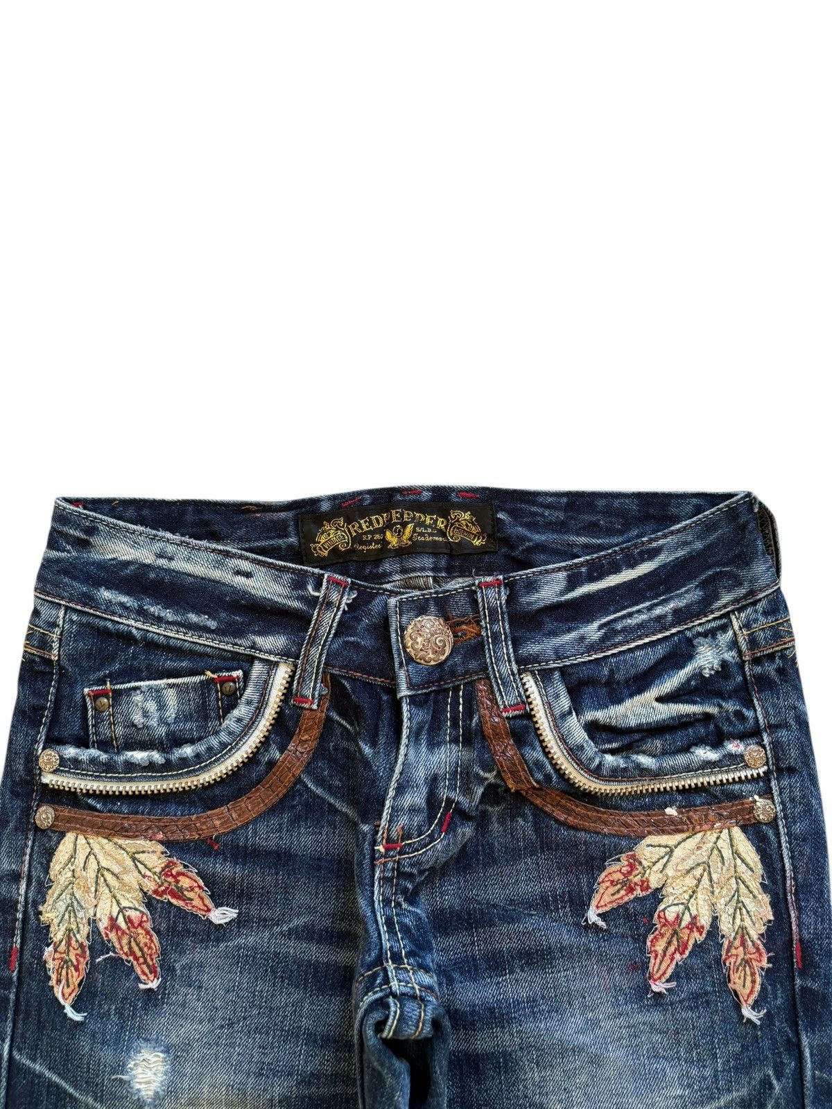 Japanese Brand Vintage Red Pepper Double Wings Embellished Flare Jeans Size US 28 / EU 44 - 4 Thumbnail