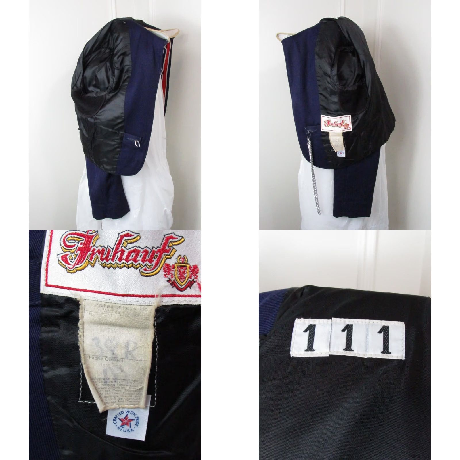 Vintage VINTAGE Stanbury 38R Navy Blue Marching Band Jacket - Unisex Wool Military Coat, Band Collar, 80s Retro Music USA Parade Jacket Size US XXS / EU 40 - 8 Thumbnail