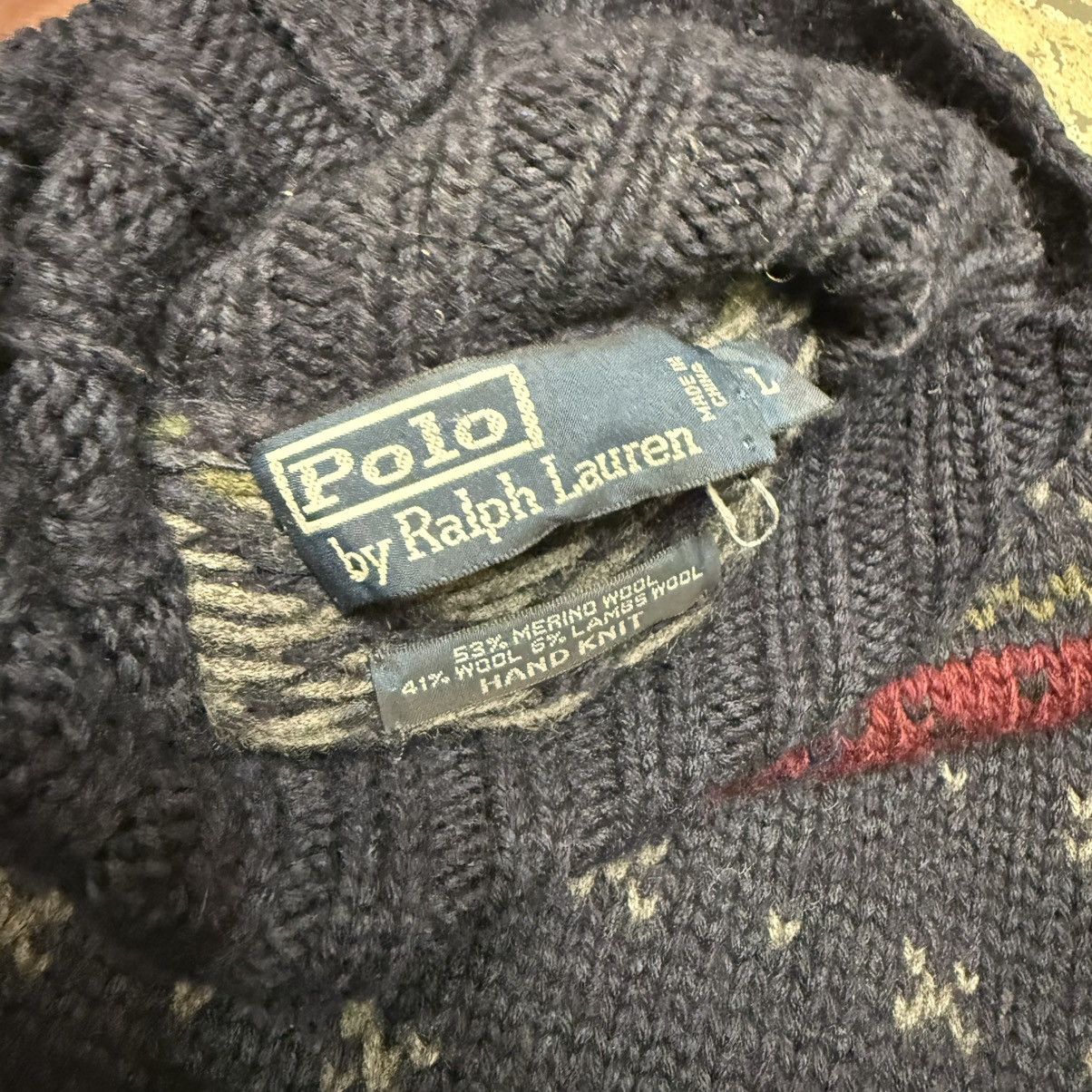 Vintage Vintage Polo Ralph Lauren Navy Blue Handknit Wool Sweater Size US L / EU 52-54 / 3 - 4 Thumbnail
