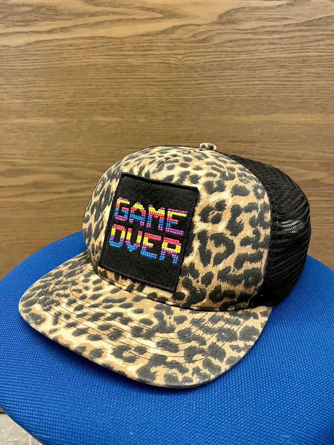 Saint Laurent Paris Leopard Print Trucker Hat with 'Game Over' Patch Size ONE SIZE - 1 Thumbnail