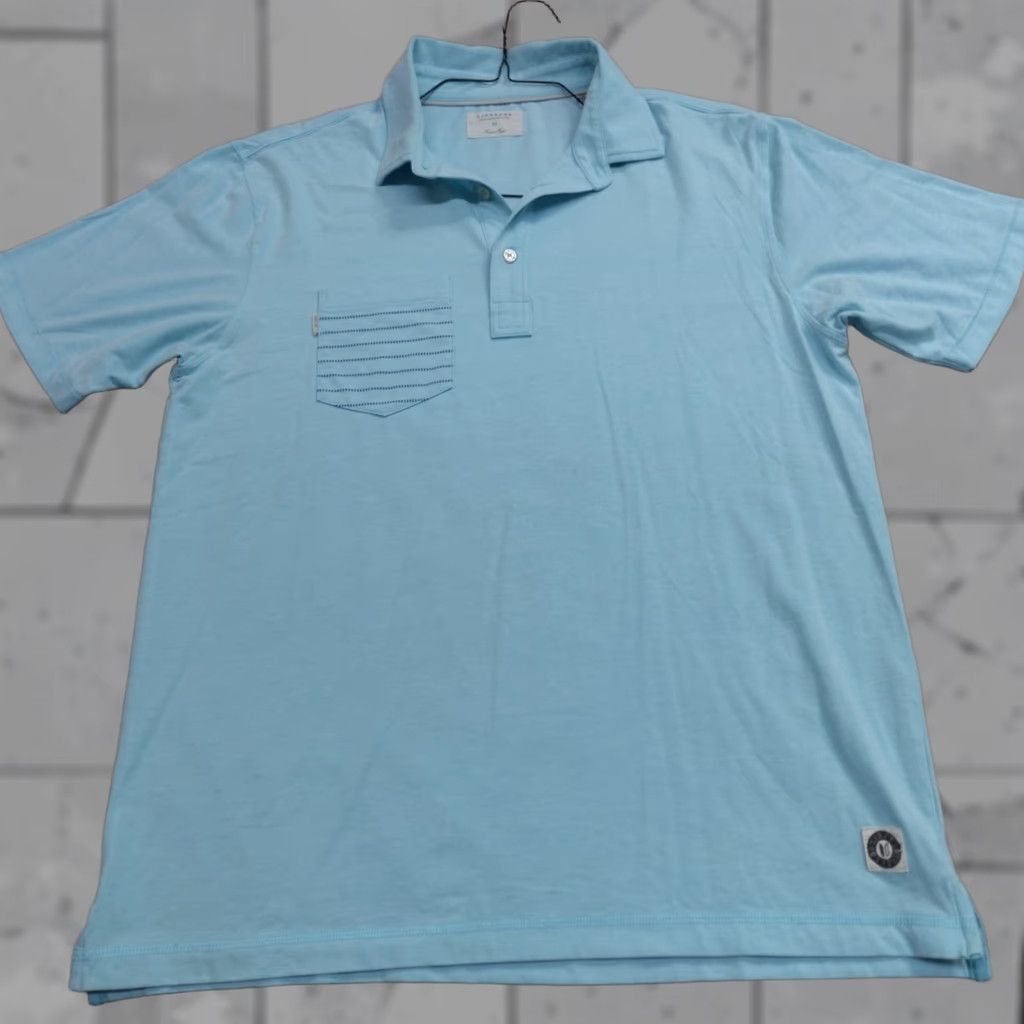 Vintage Linksoul Polo Shirt M Blue Cotton Solid Pocket Short Sleeve Button Collared Mens Golf Size US M / EU 48-50 / 2 - 1 Thumbnail