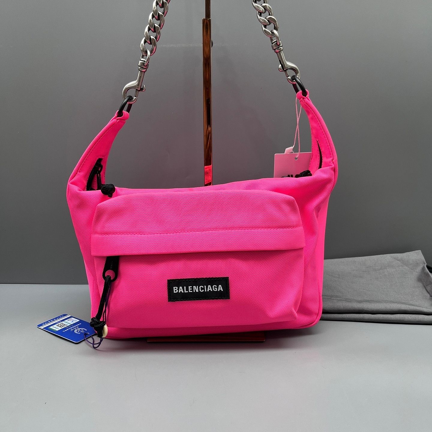 Balenciaga Raver Logo Patch Chain Shoulder Bag Pink, Women's