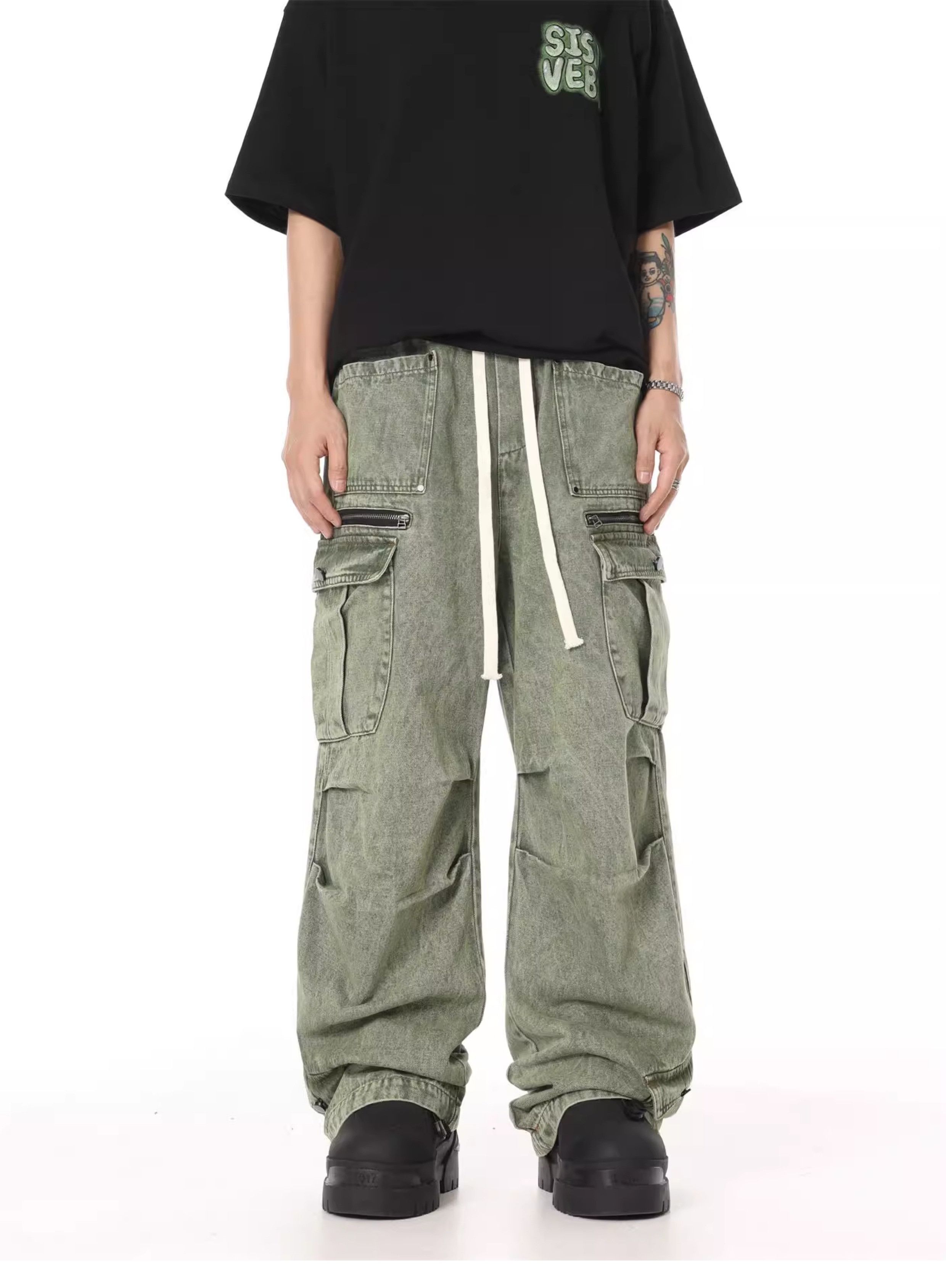 Distressed Denim × Jean × Vintage washed faded loose cargo