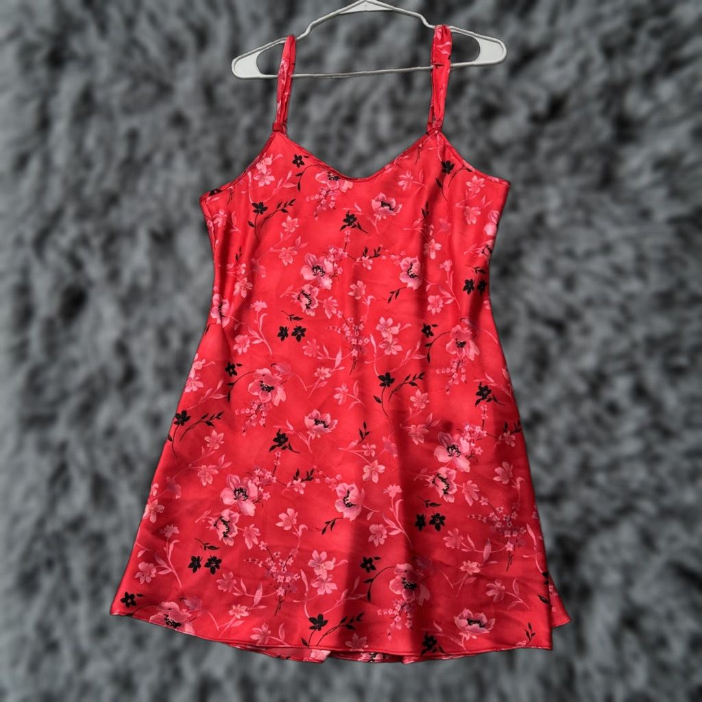 Vintage Andrea Viccaro Intimates Sleepwear Gown Sleeveless V-Neck Floral Satin Red L Womens Size ONE SIZE - 1 Thumbnail